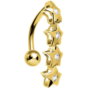 16G Solid 14K Yellow Gold TOP MOUNT Cubic Zirconia STAR DROP Belly Ring