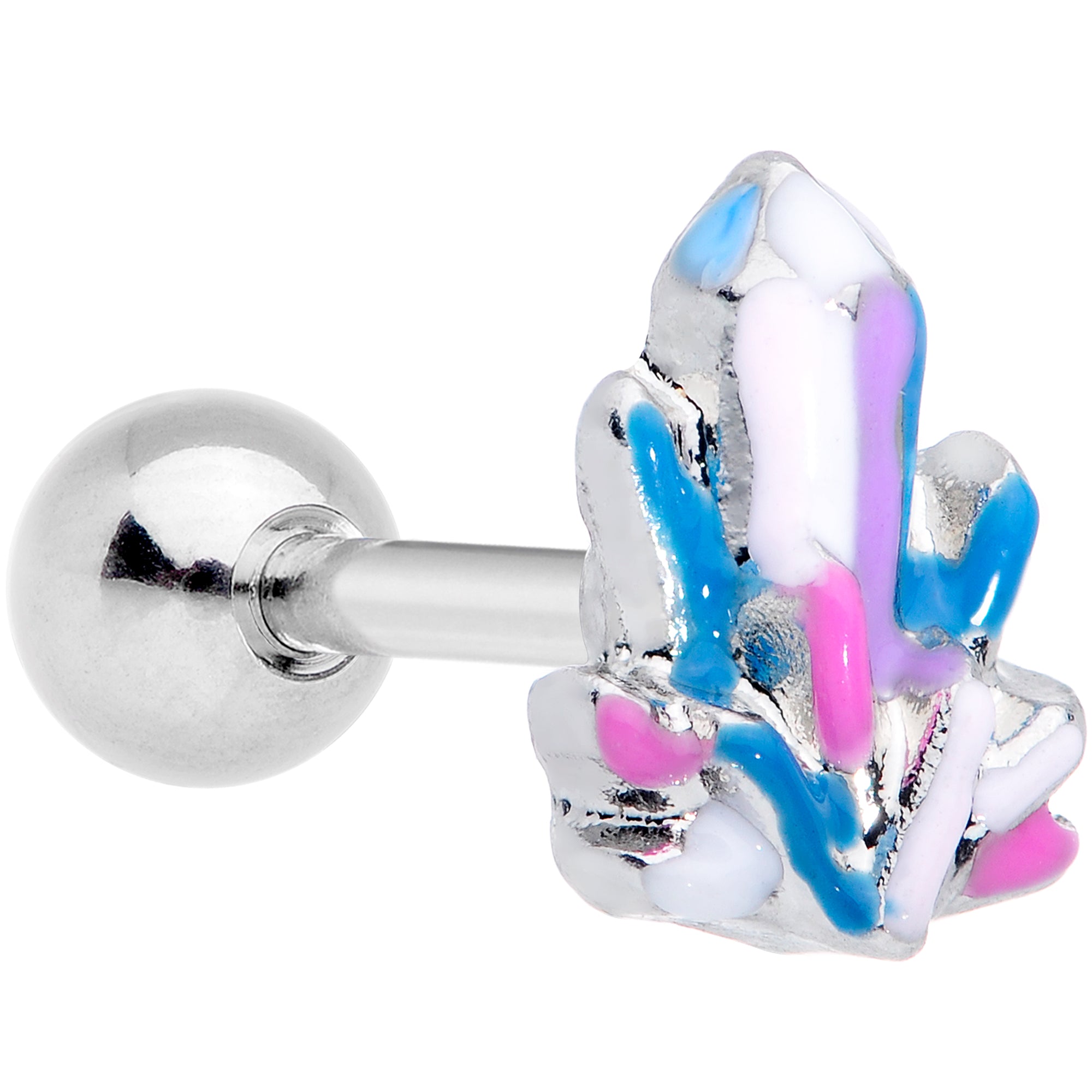 16G 1/4 Pink White Geology Cartilage Tragus Earring