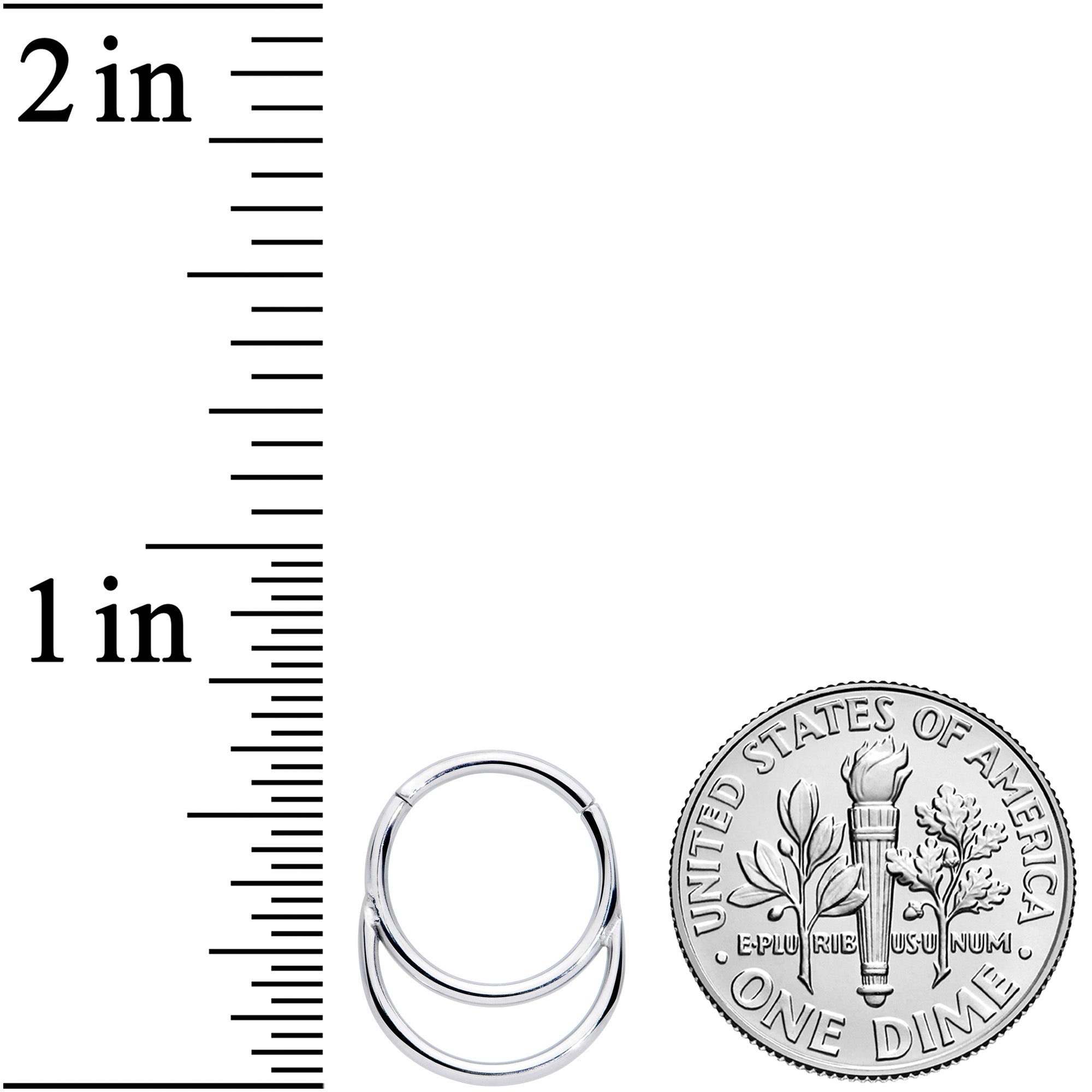 14g 3/8" Steel Hinged Clicker Septum Ring – Double Chain Link Dangle, Nose Hoop, Surgical Steel