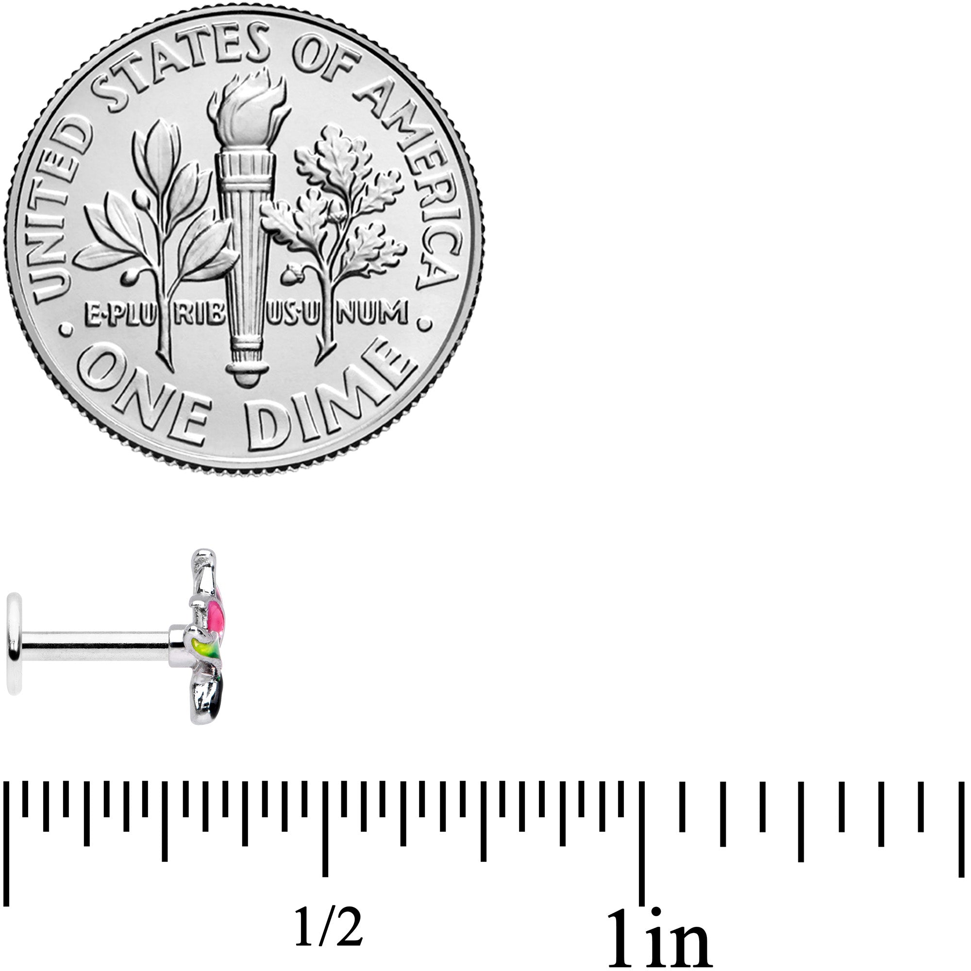 16G 1/4 Green Purple Tropical Flower Labret Monroe Tragus