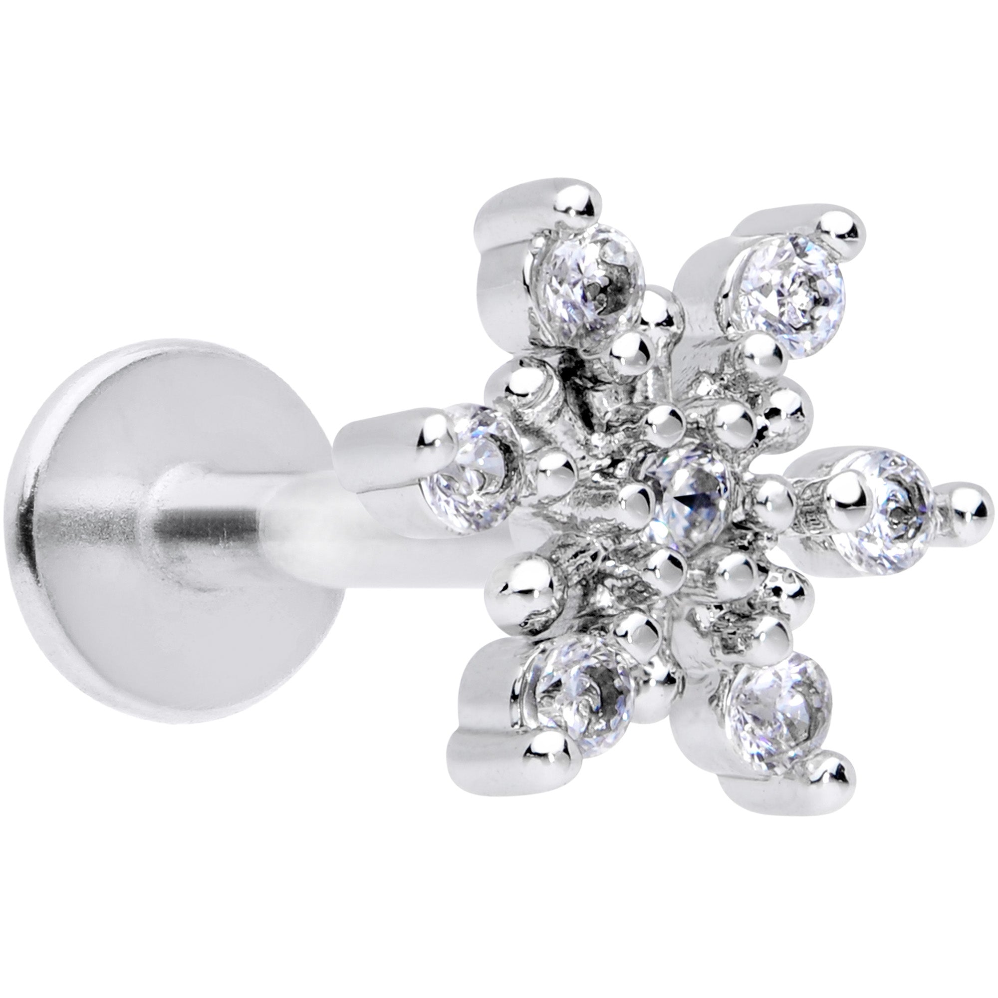 16G 5/16 Clear CZ Gem Snowflake Christmas Labret Monroe Tragus