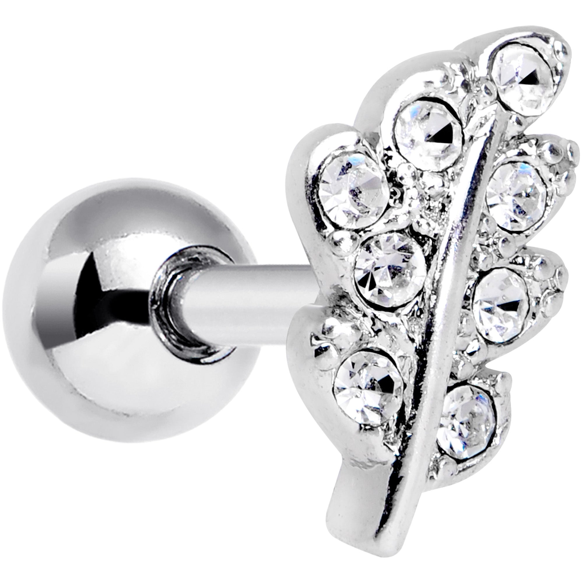 16G 1/4 Clear Gem Elegant Leaves Cartilage Tragus