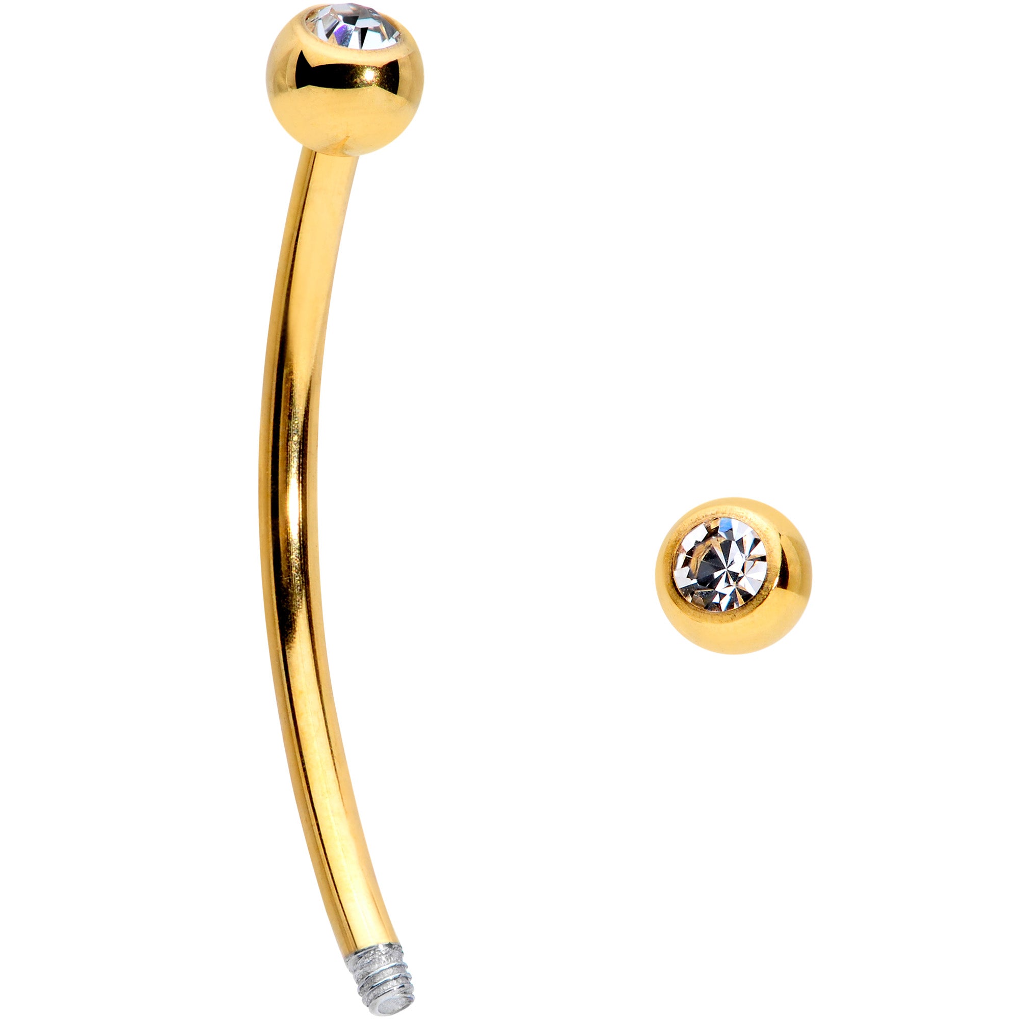 16 Gauge 5/8 Clear Gem Ball End Gold Tone Curved Barbell