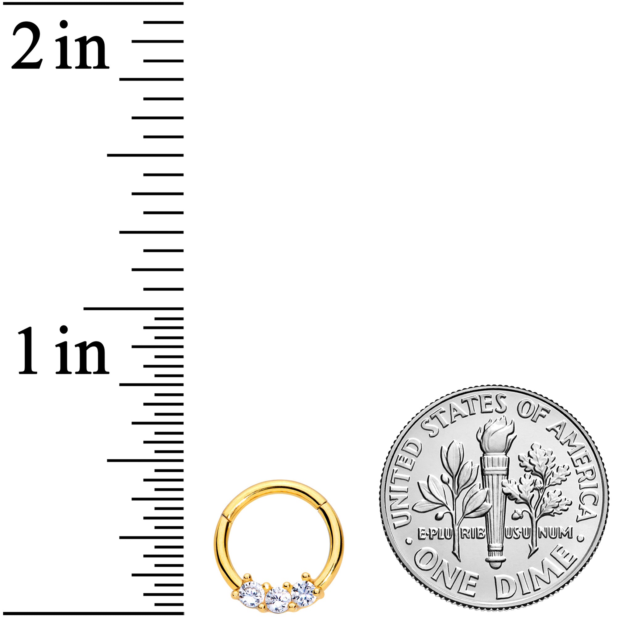 16G 5/16 Clear CZ Gem Gold Tone Trio Hinged Segment Ring