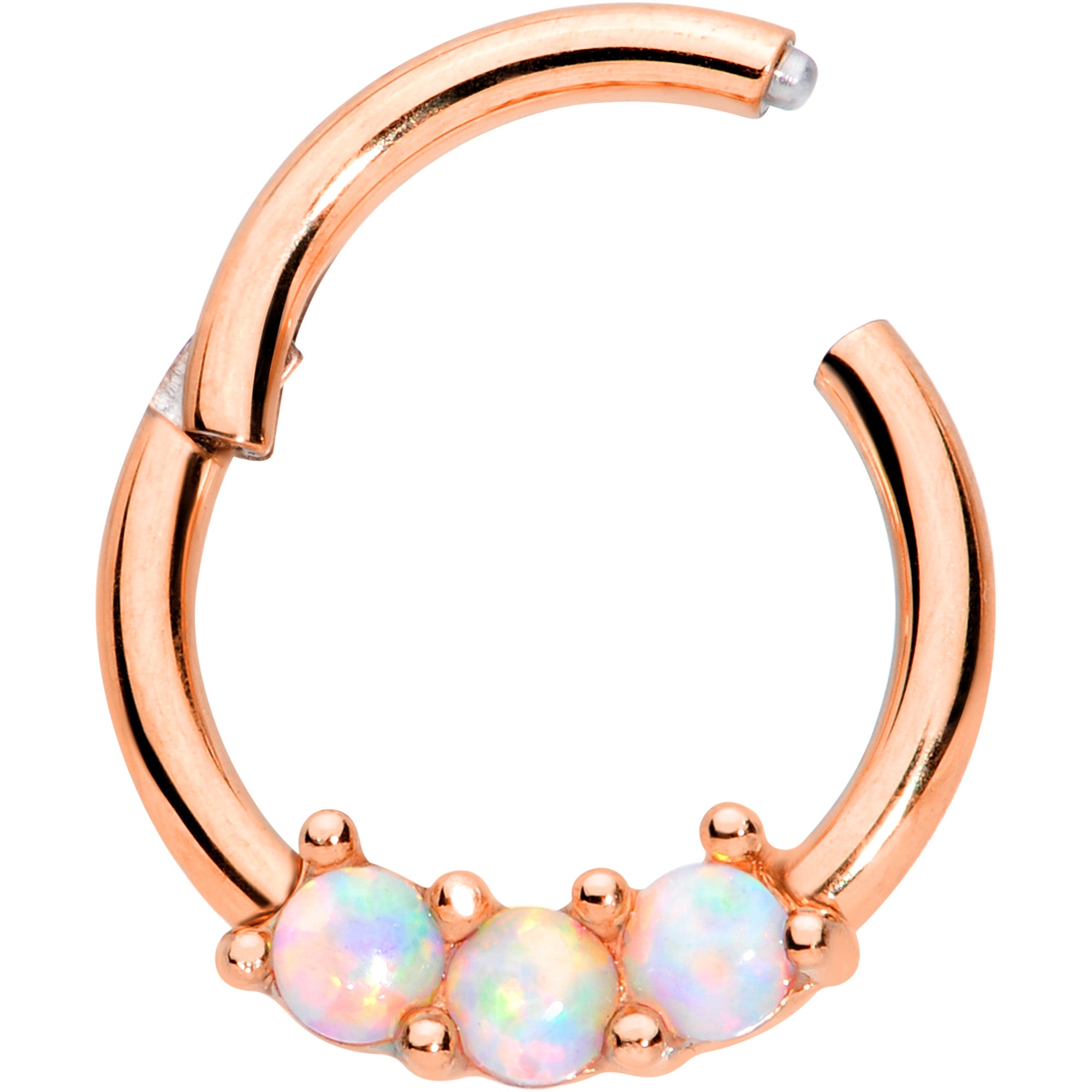 16 Gauge 5/16 White Synthetic Opal Rose Gold Tone Hinged Segment Ring