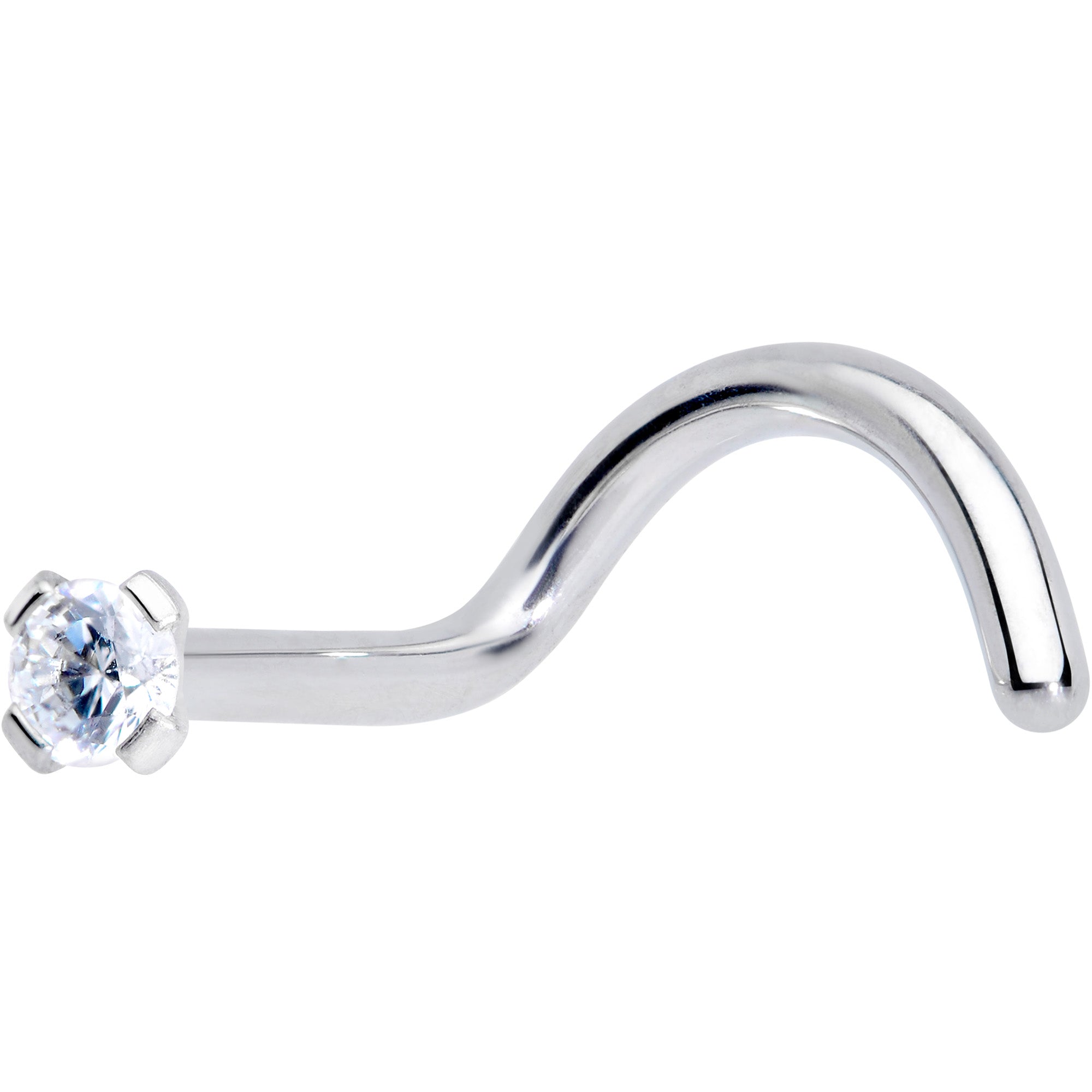 18G 1/4 Clear 2mm CZ Gem Grade 23 Titanium Left Side Nose Screw