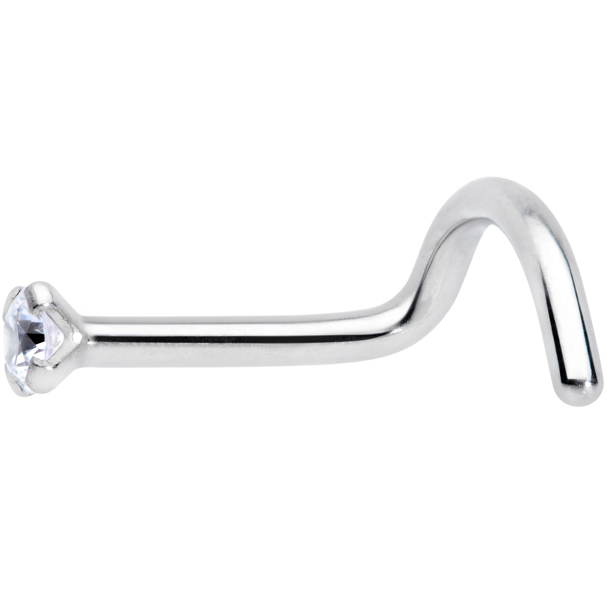 18G 1/4 Clear 2mm CZ Gem Grade 23 Titanium Left Side Nose Screw