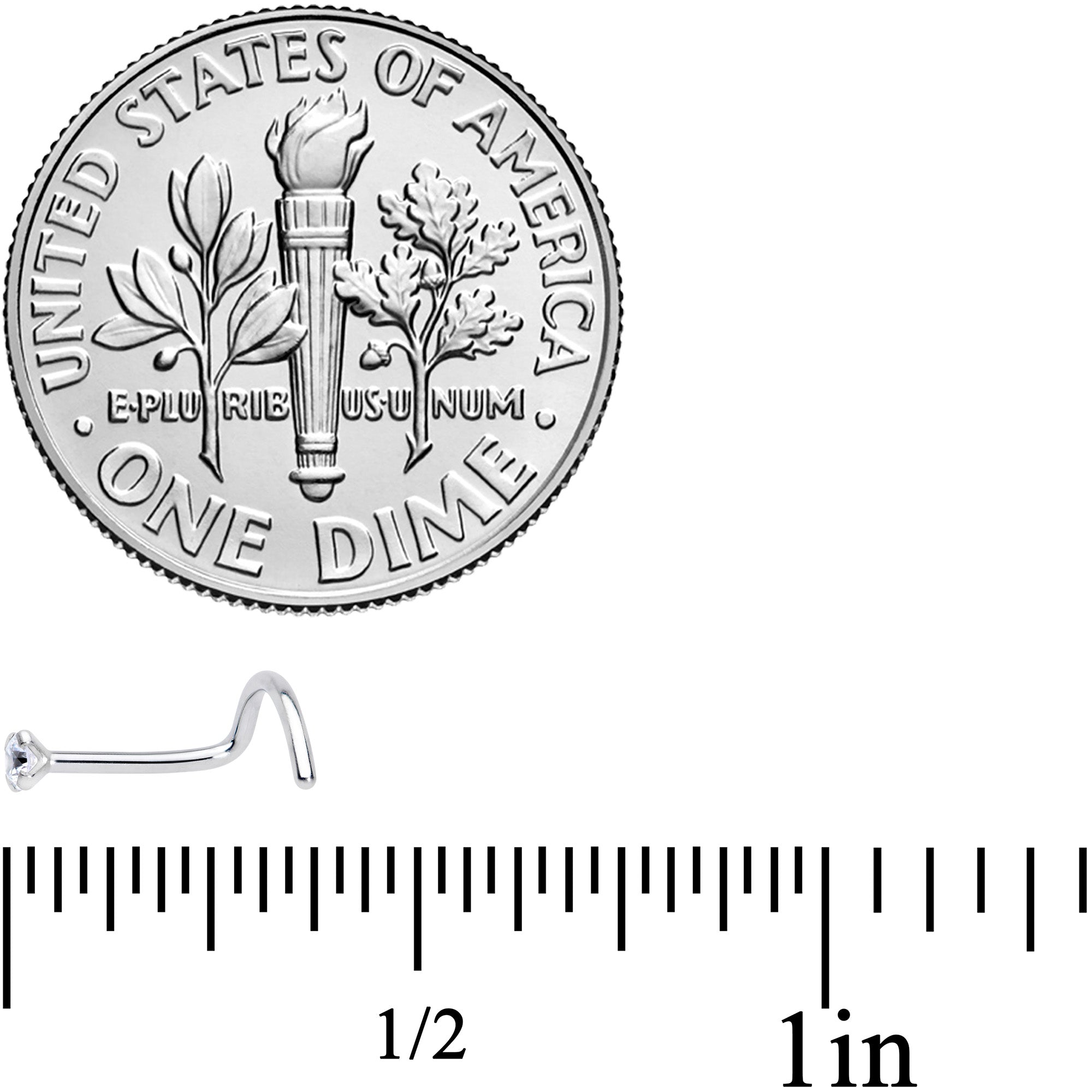 20G 5/16 Clear 2mm CZ Gem Grade 23 Titanium Left Side Nose Screw