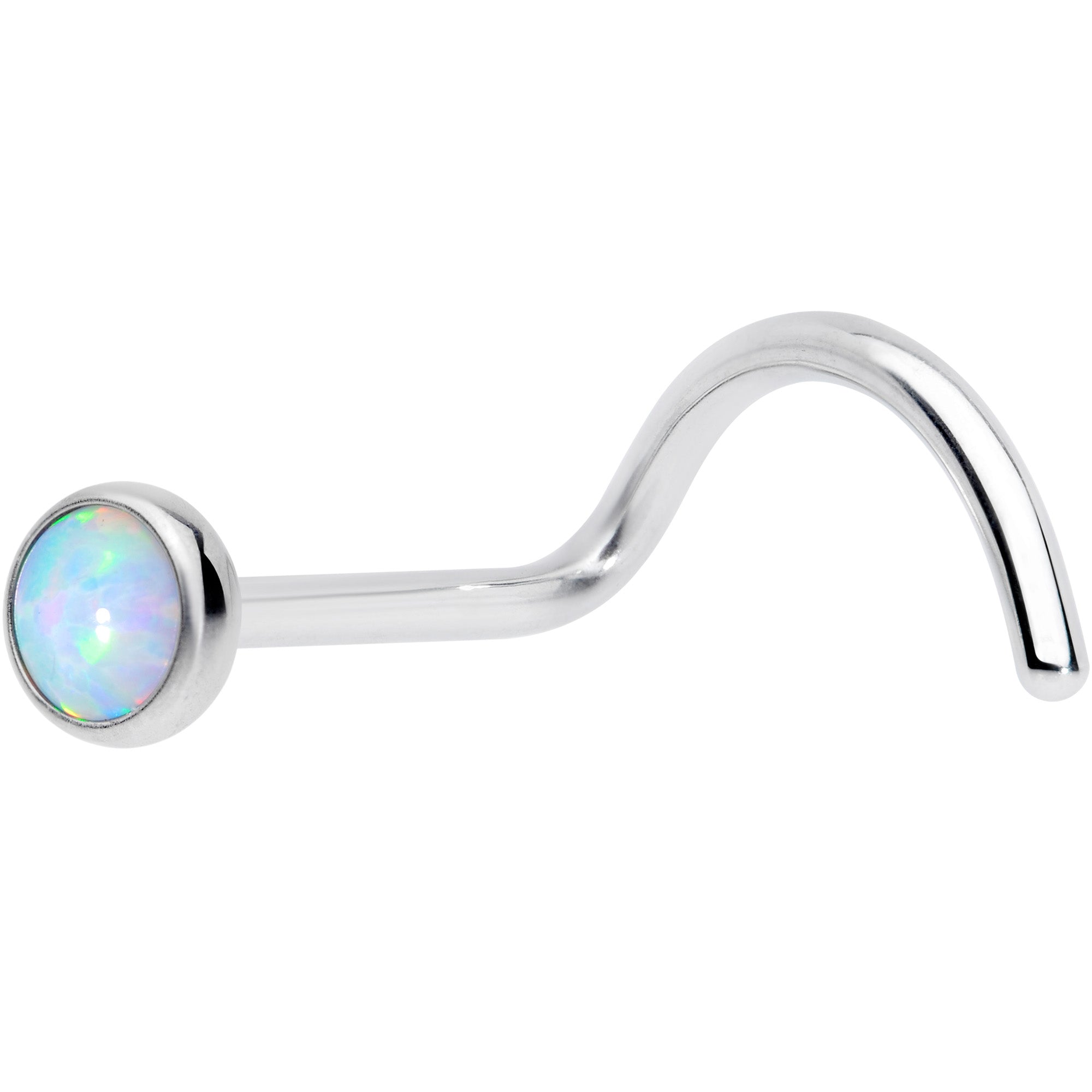 20G 7mm White 3mm Synthetic Opal Titanium Left Nose Ring Screw