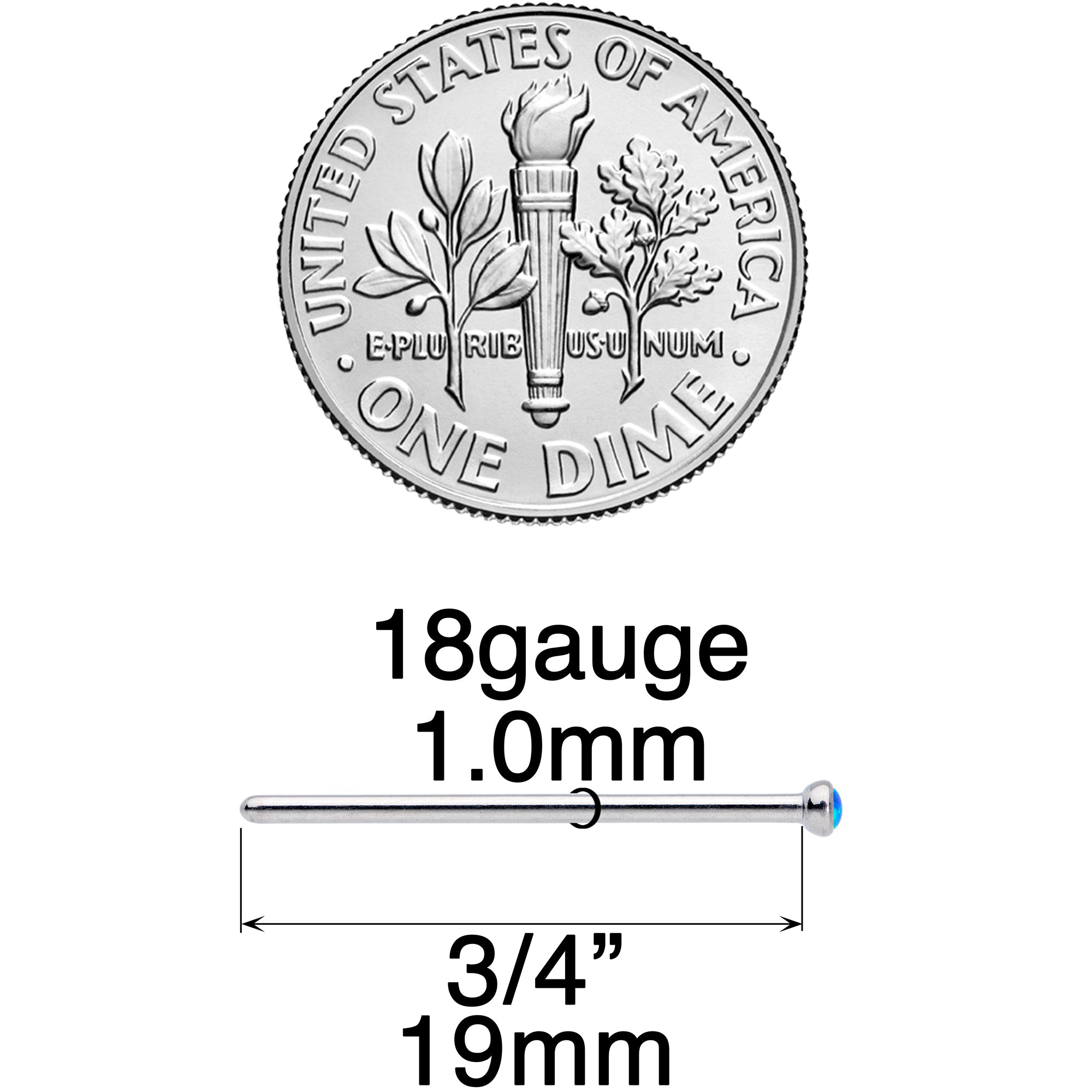 18G 3/4 Blue 2mm Synthetic Opal Titanium Fishtail Nose Ring