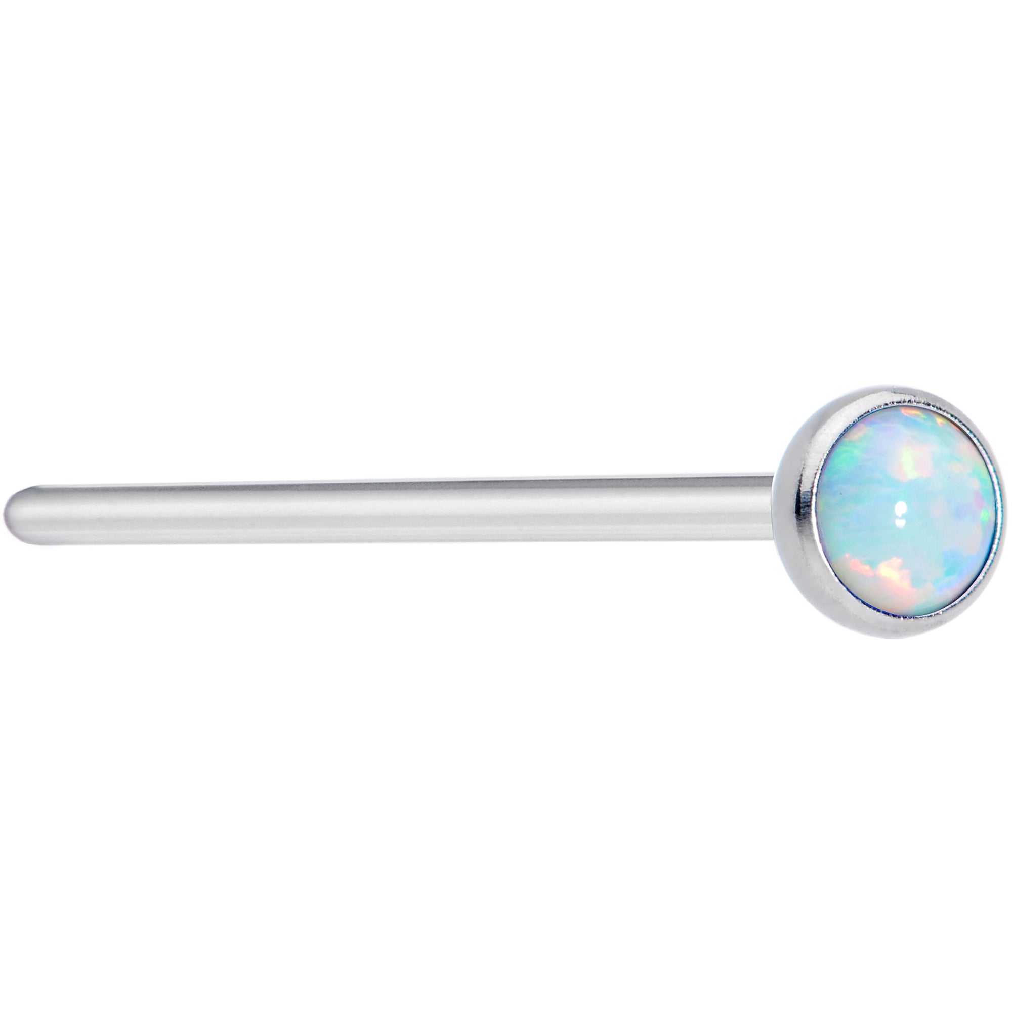 20G 3/4 White 3mm Synthetic Opal Titanium Fishtail Nose Ring