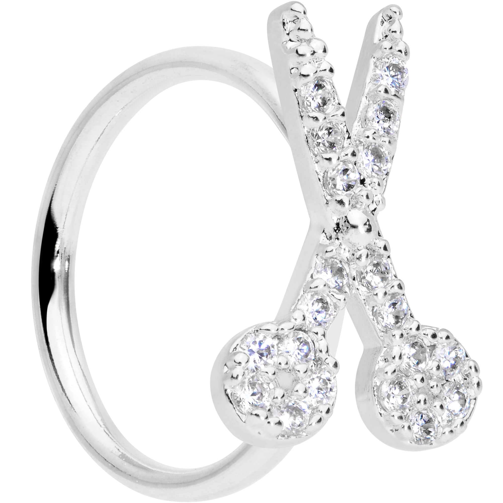 18G 3/8 Clear CZ Gem Shears Scissors Nose Hoop