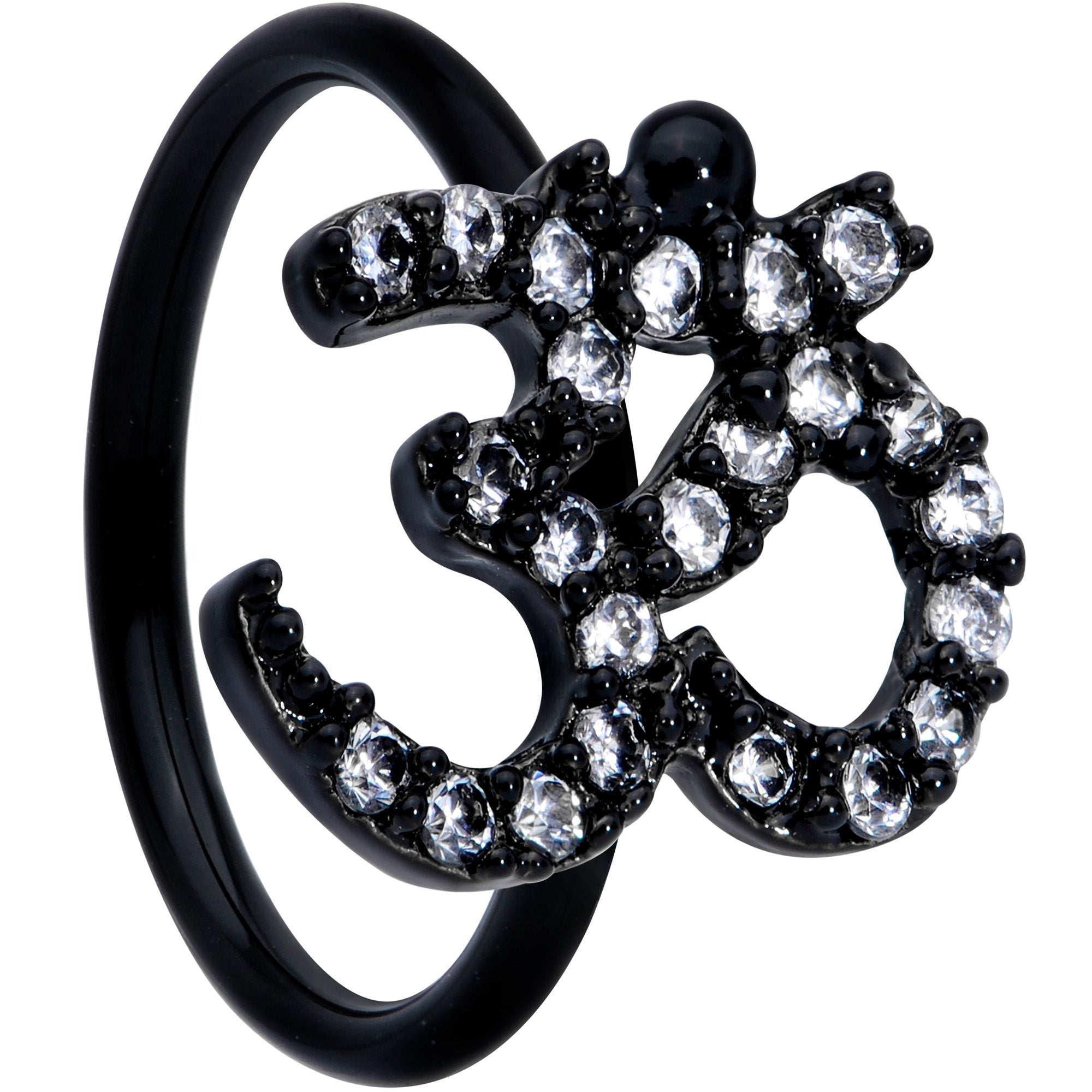 18G 3/8 Clear CZ Gem Black Amazing Om Nose Hoop