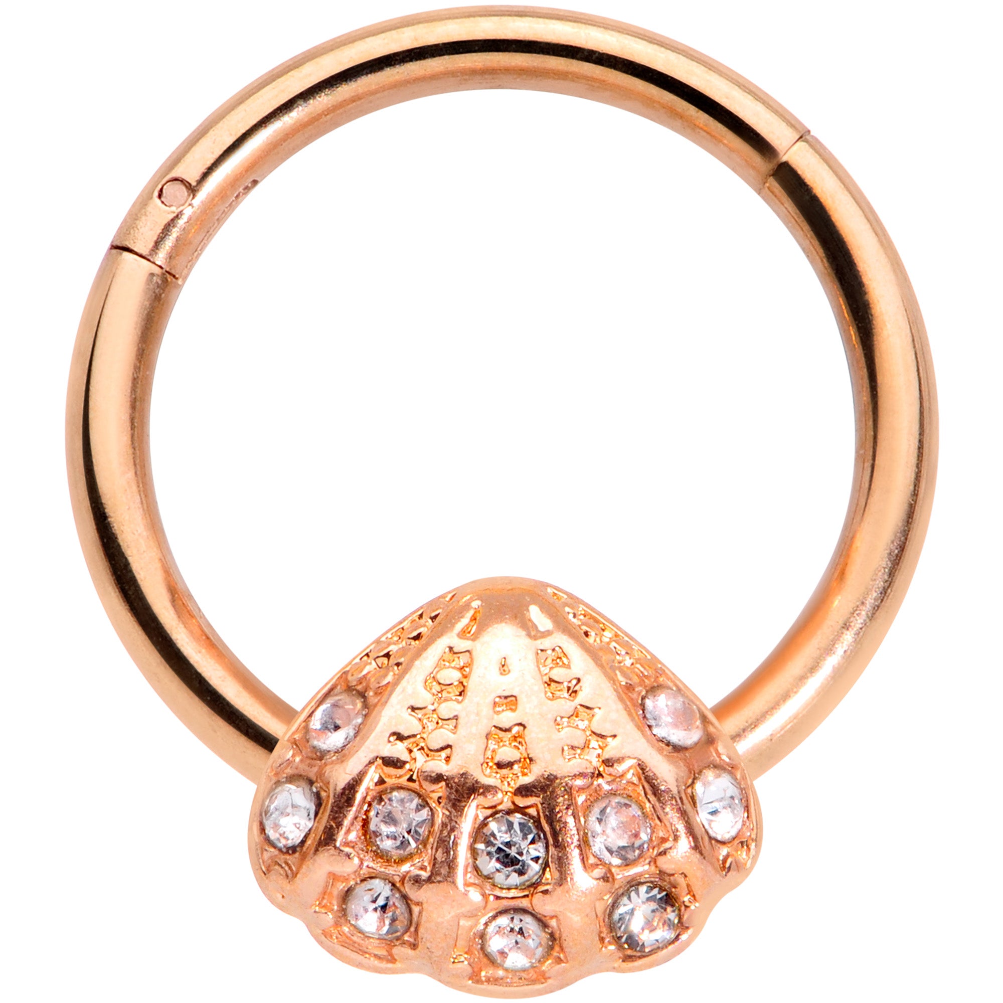 16G 3/8 Clear Gem Rose Gold Tone Shell Hinged Segment Ring