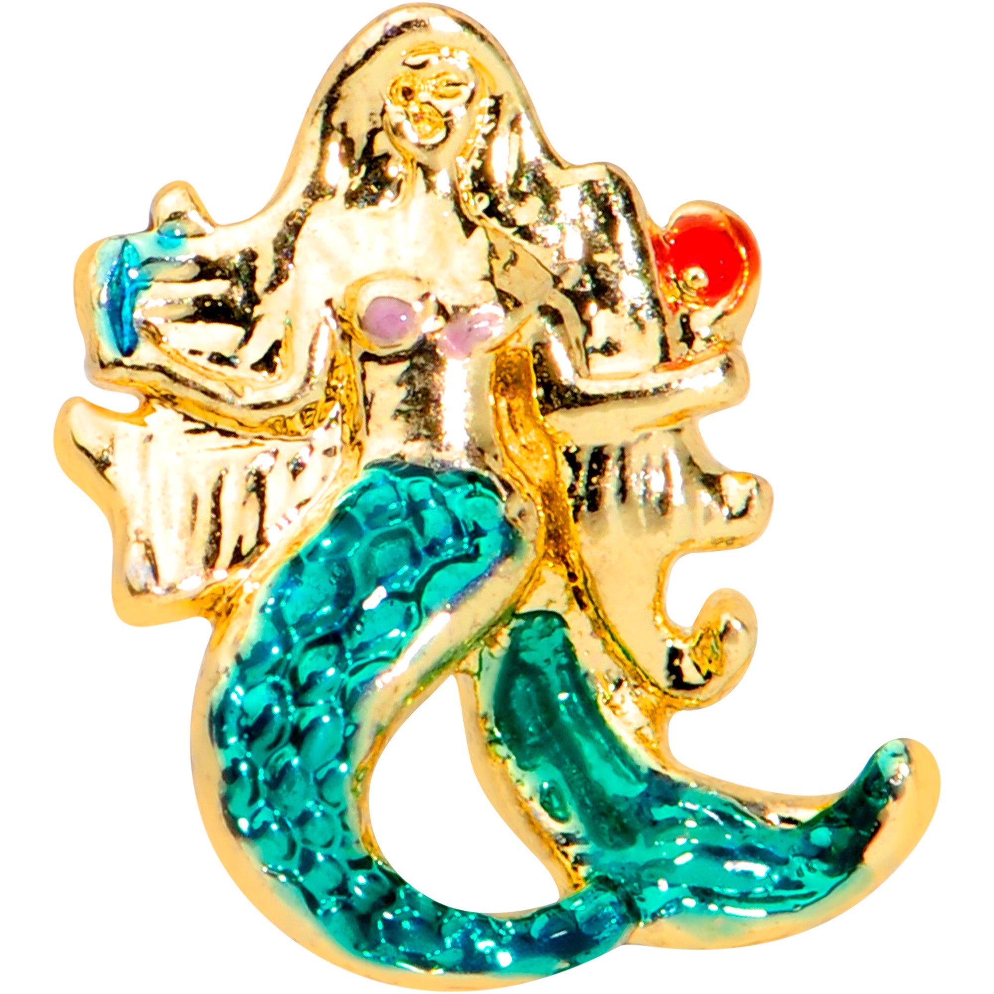 16G 1/4 Gold Tone Green Mermaid Cartilage Tragus Earring