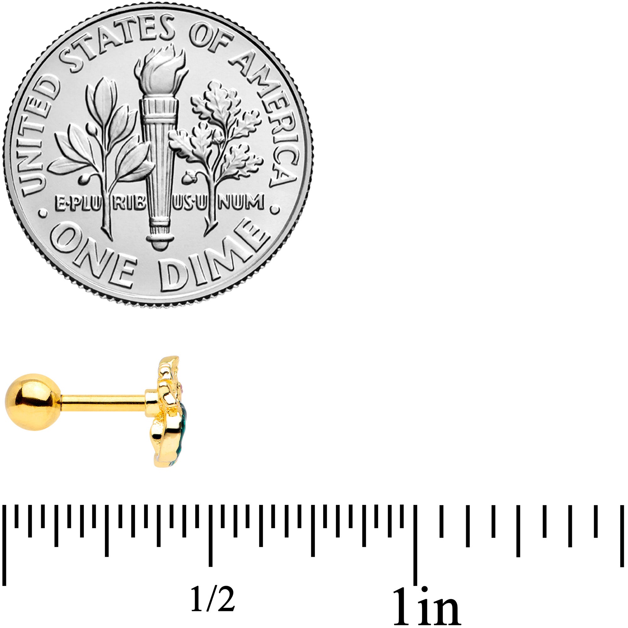 16G 1/4 Gold Tone Green Mermaid Cartilage Tragus Earring