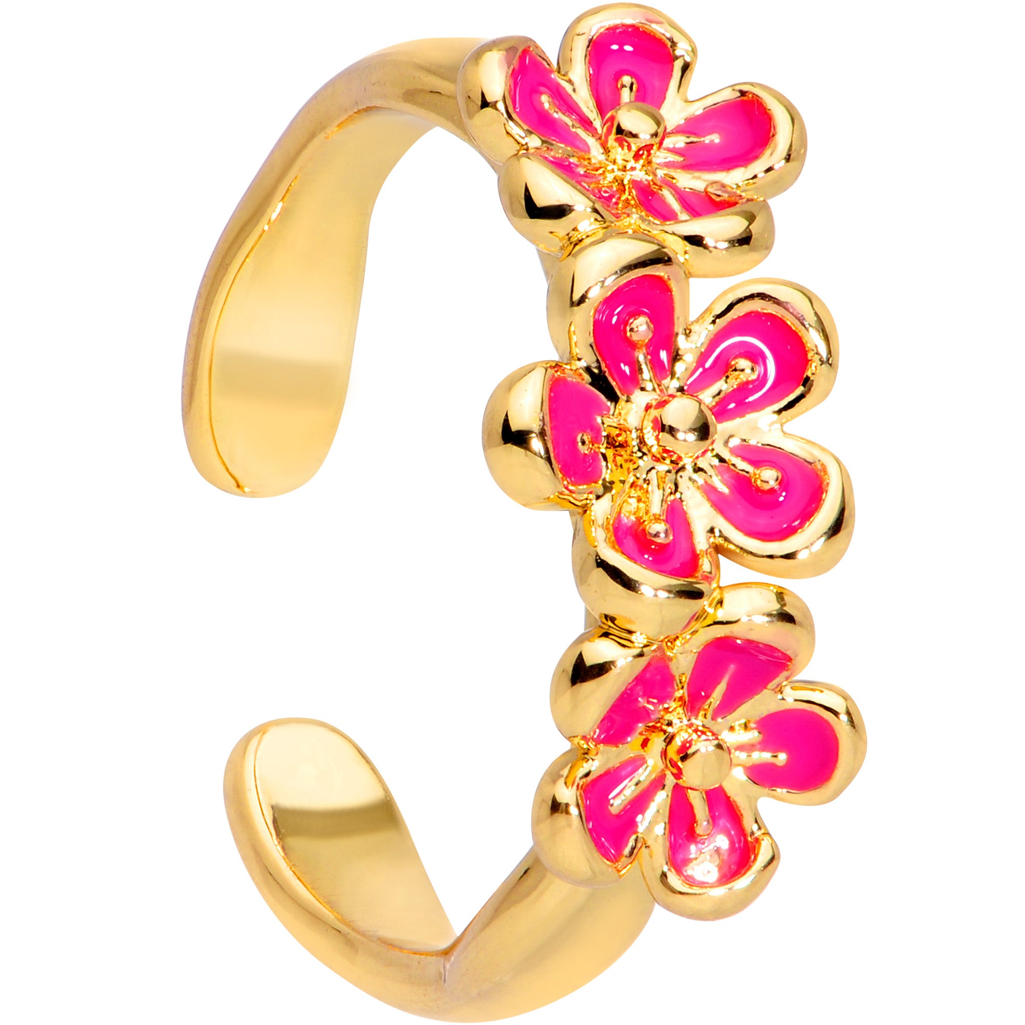 Gold Tone Powerfully Pink Flower Trio Toe Ring