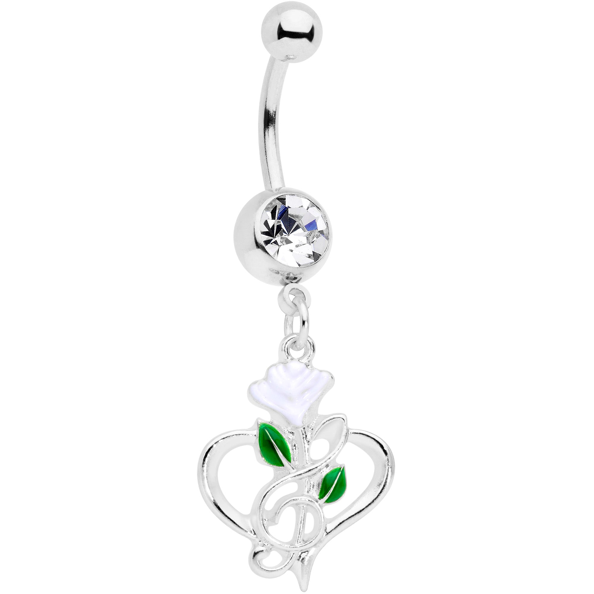 Clear Gem Heart Music Valentines Day Dangle Belly Ring