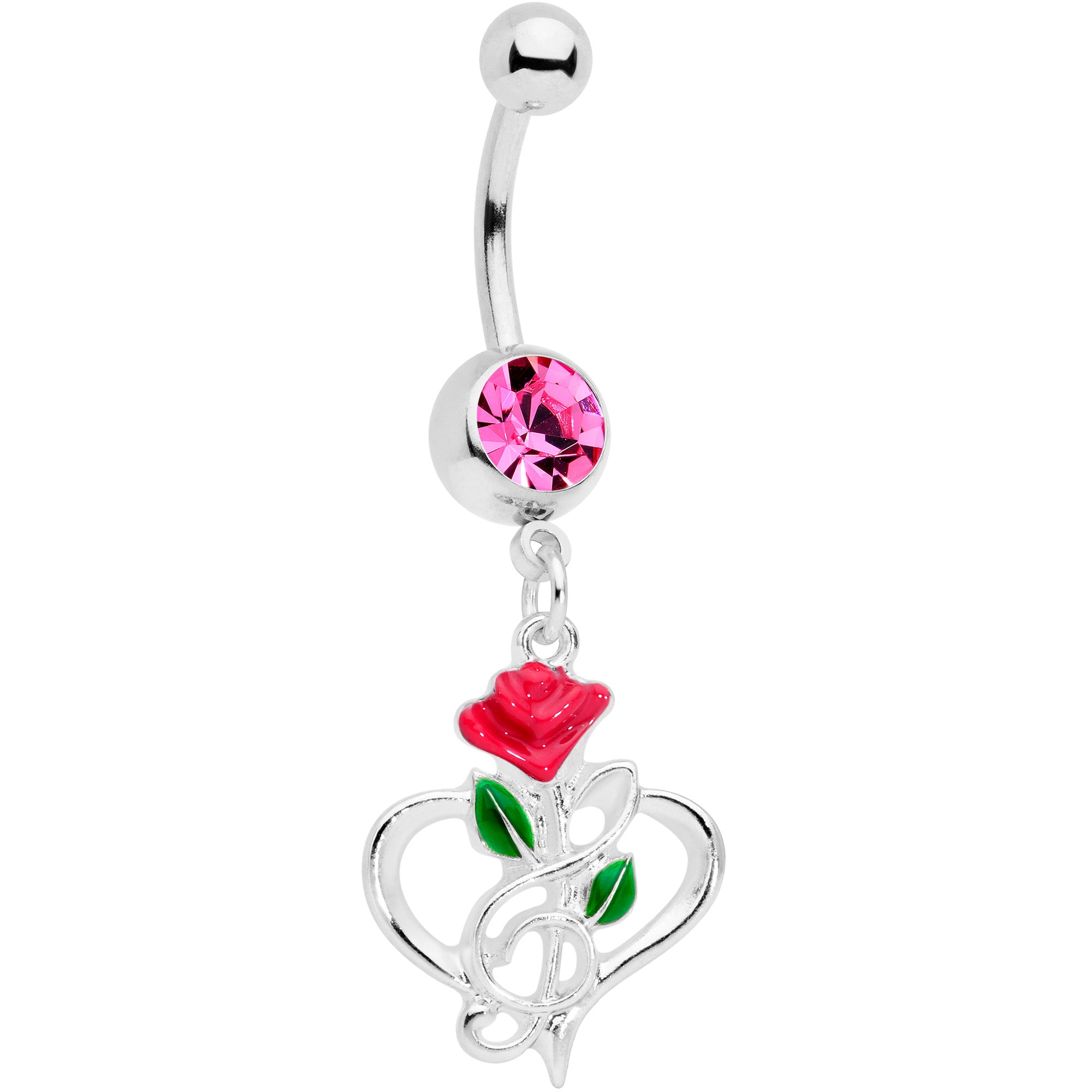 Pink Gem Heart Music Valentines Day Dangle Belly Ring