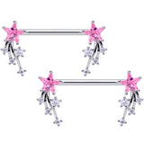 14 Gauge 5/8 Pink Clear CZ Gem Shooting Star Barbell Nipple Ring Set