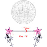 14 Gauge 5/8 Pink Clear CZ Gem Shooting Star Barbell Nipple Ring Set