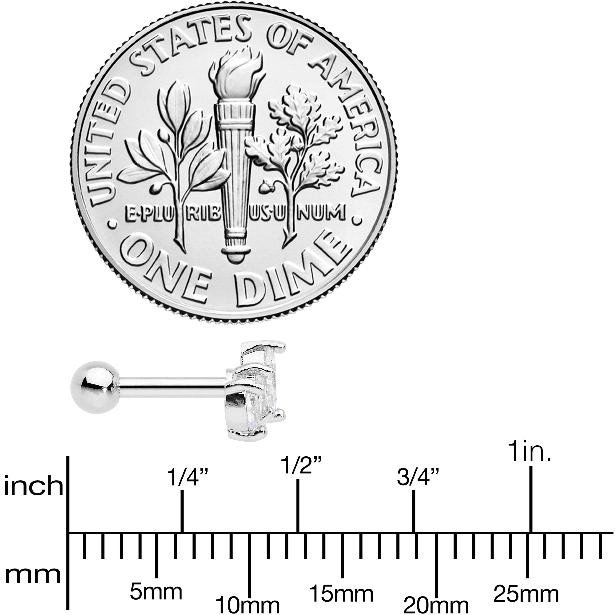 16G 1/4 Clear CZ Gem Crown Cartilage Tragus Earring