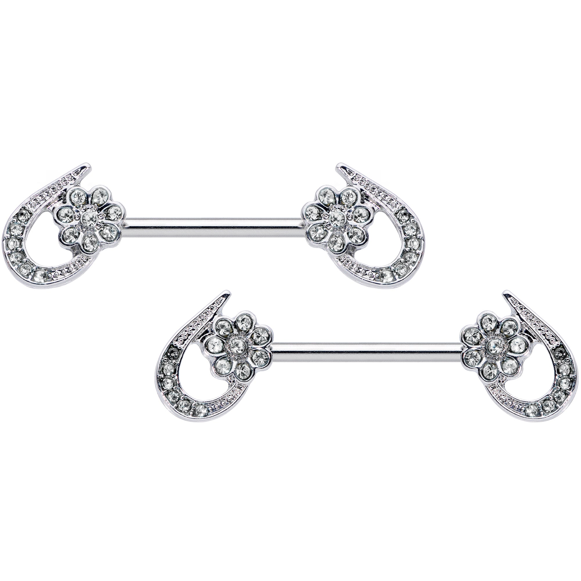 14G 5/8 Clear Gem Heart Flower Barbell Nipple Ring Set