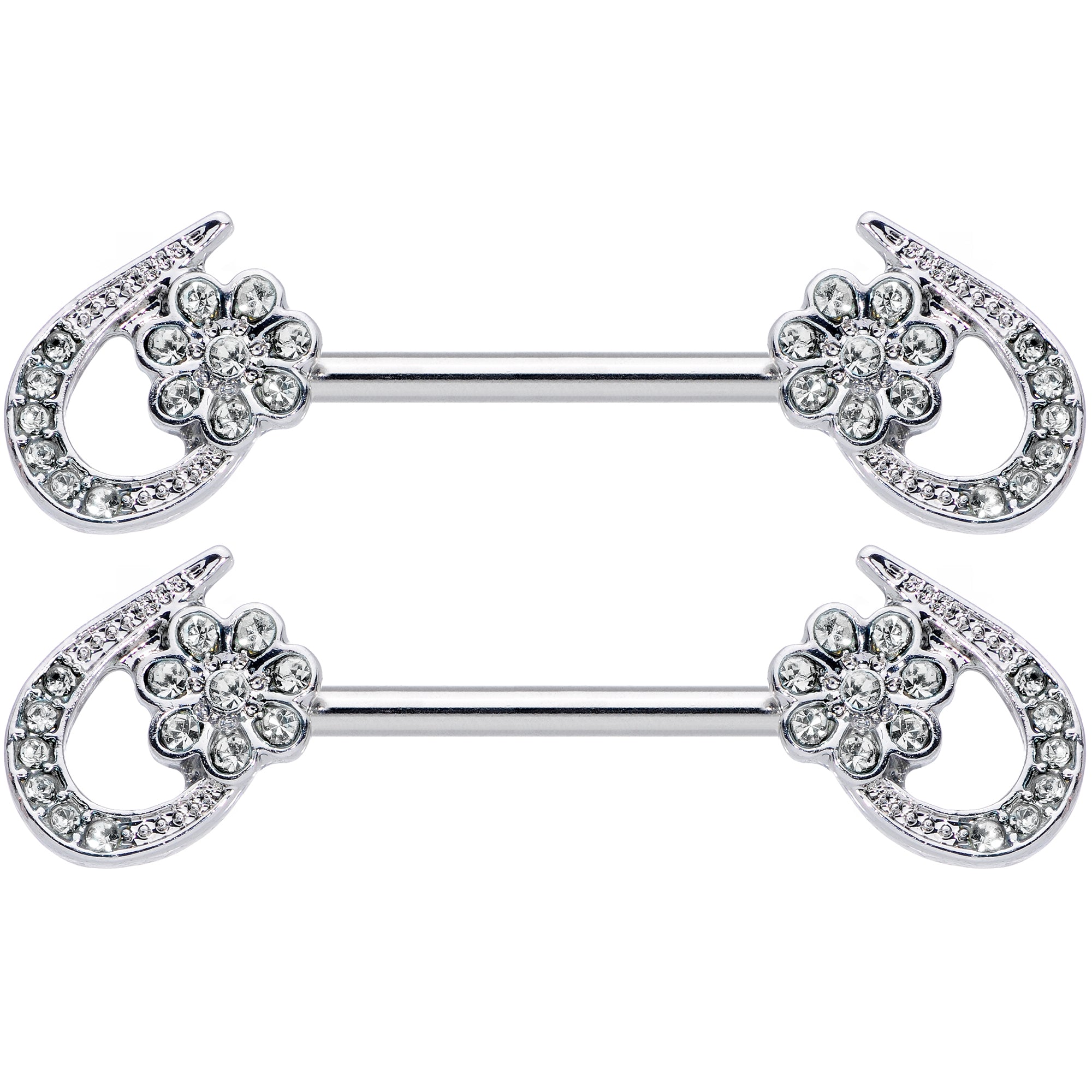 14G 5/8 Clear Gem Heart Flower Barbell Nipple Ring Set