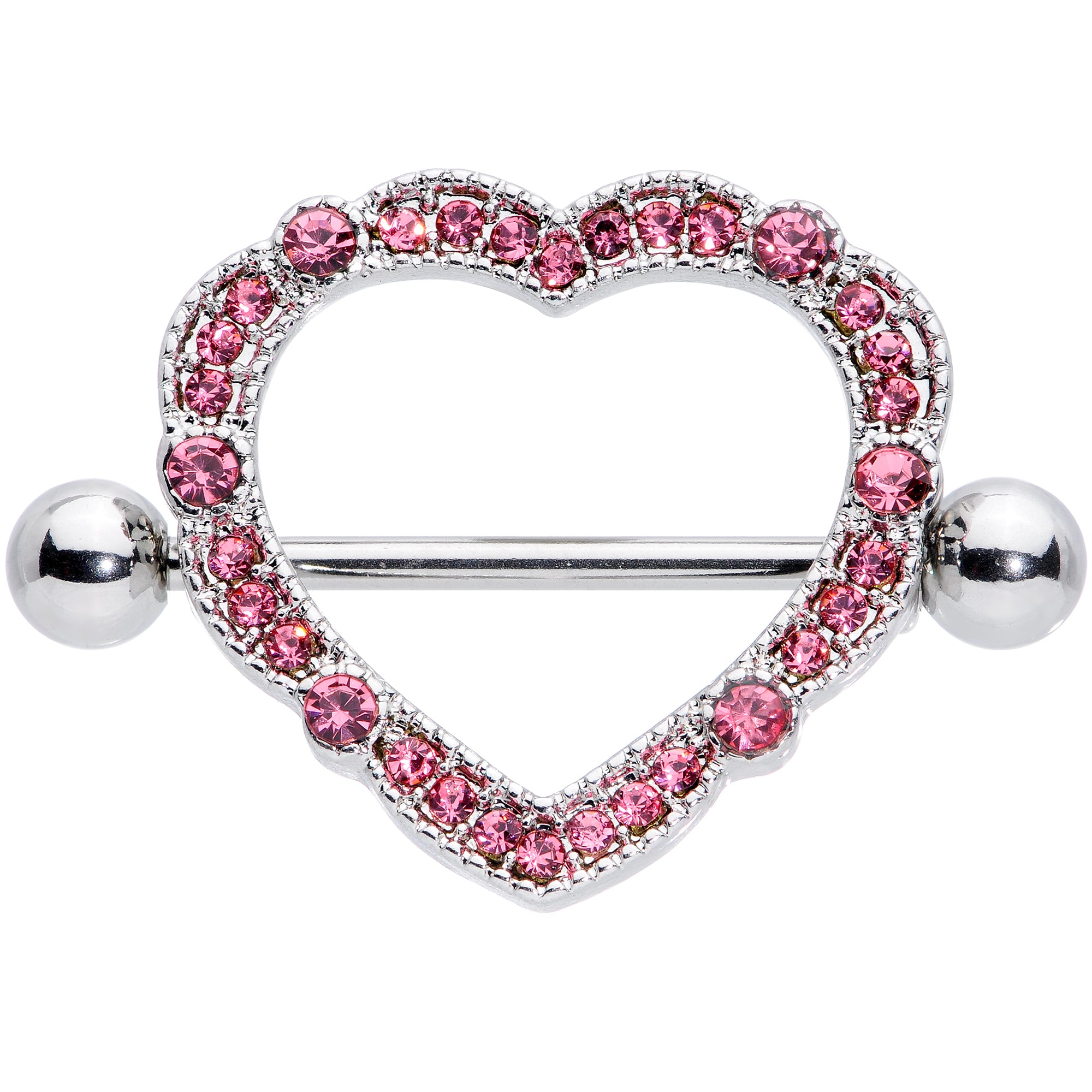 14G 9/16 Pink Gem Love Hearts Nipple Shield Set