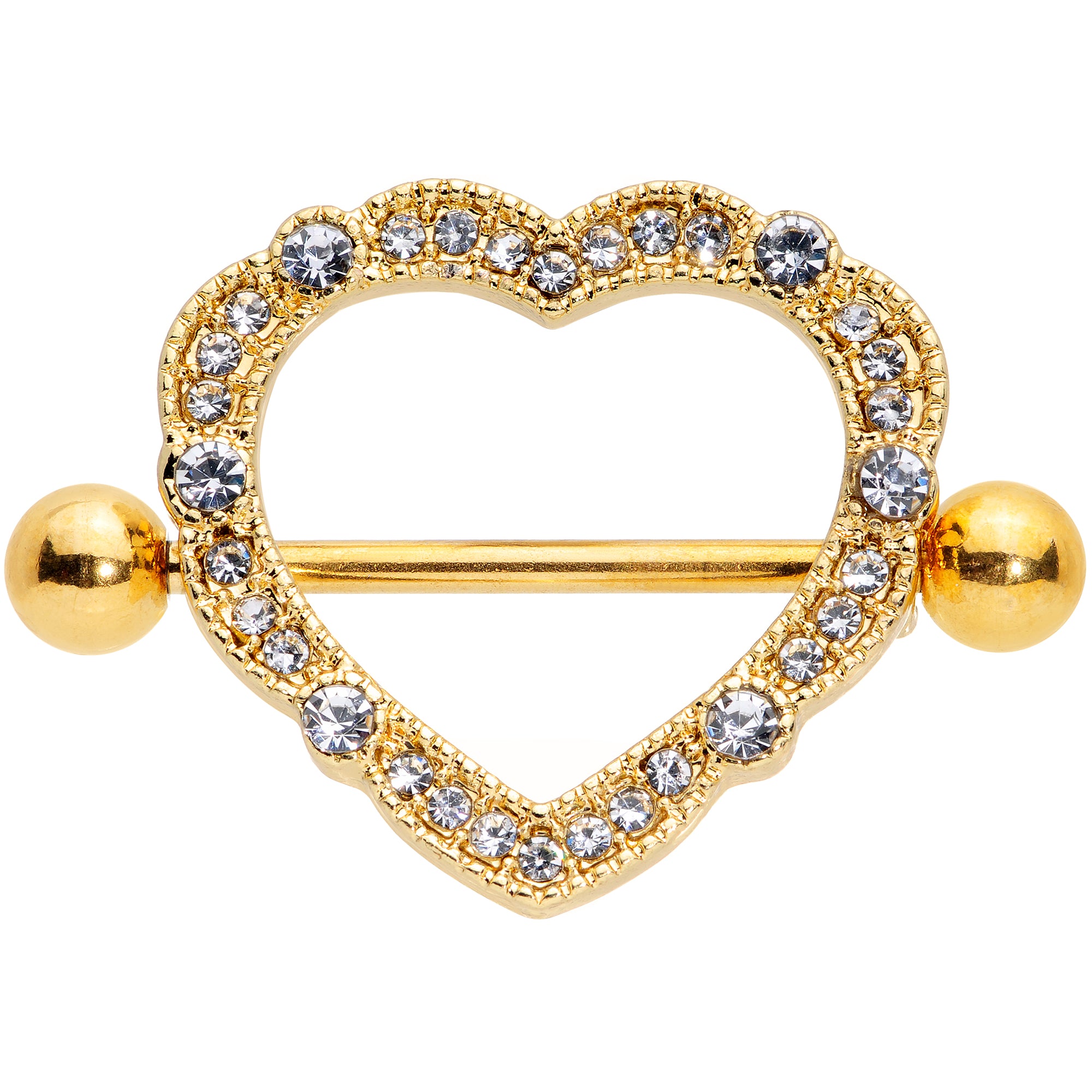 14G 9/16 Clear Gem Gold Tone Love Hearts Nipple Shield Set