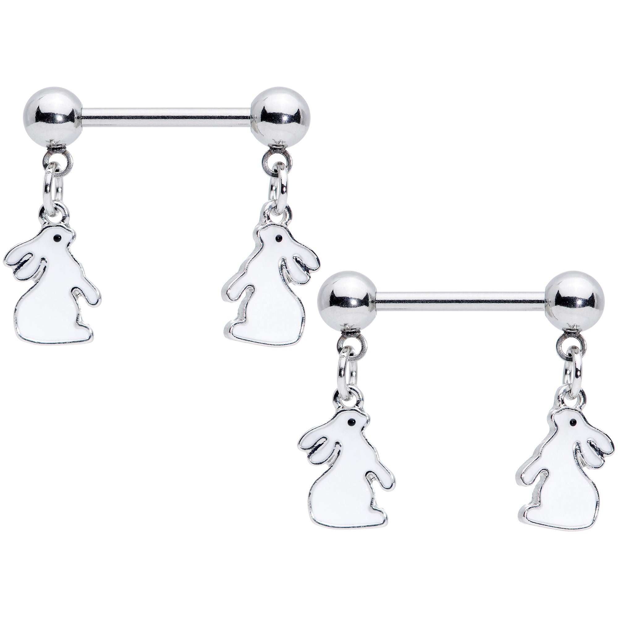 14G 9/16 Glow in the Dark Easter Bunny Dangle Nipple Ring Set