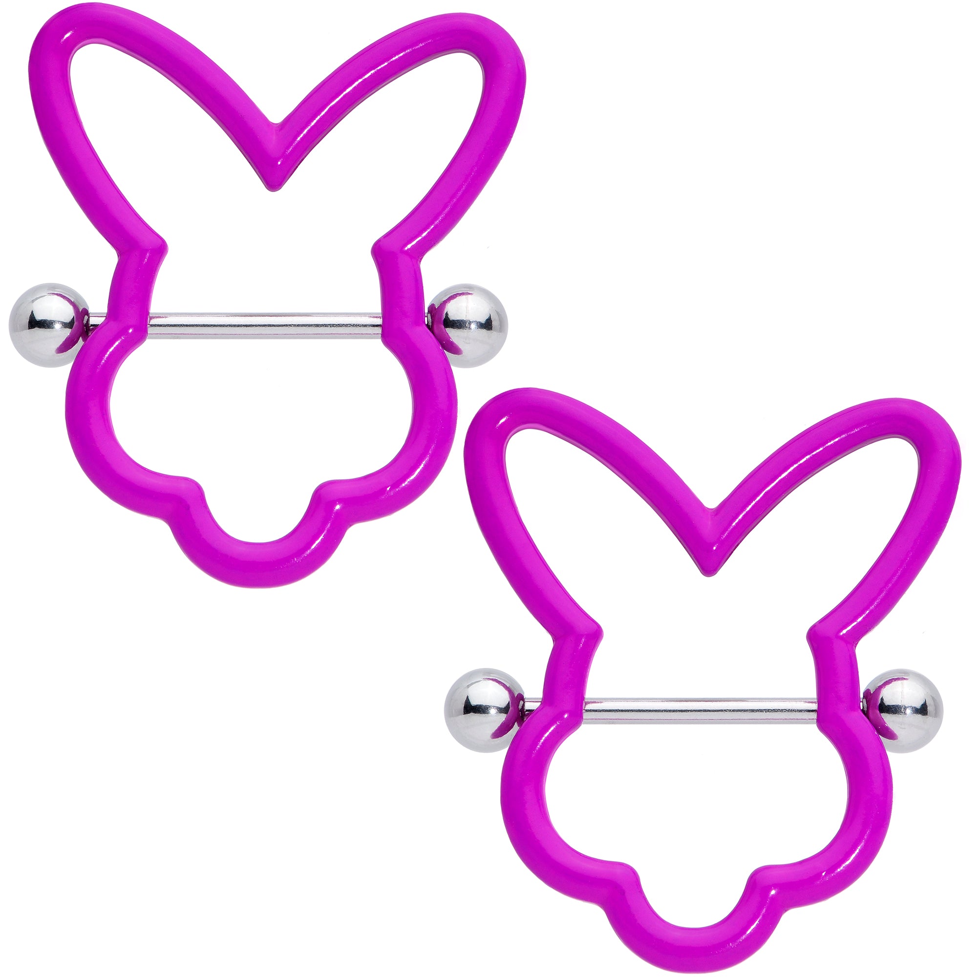 14 Gauge 9/16 Pink Glow in the Dark Easter Bunny Nipple Shield Set