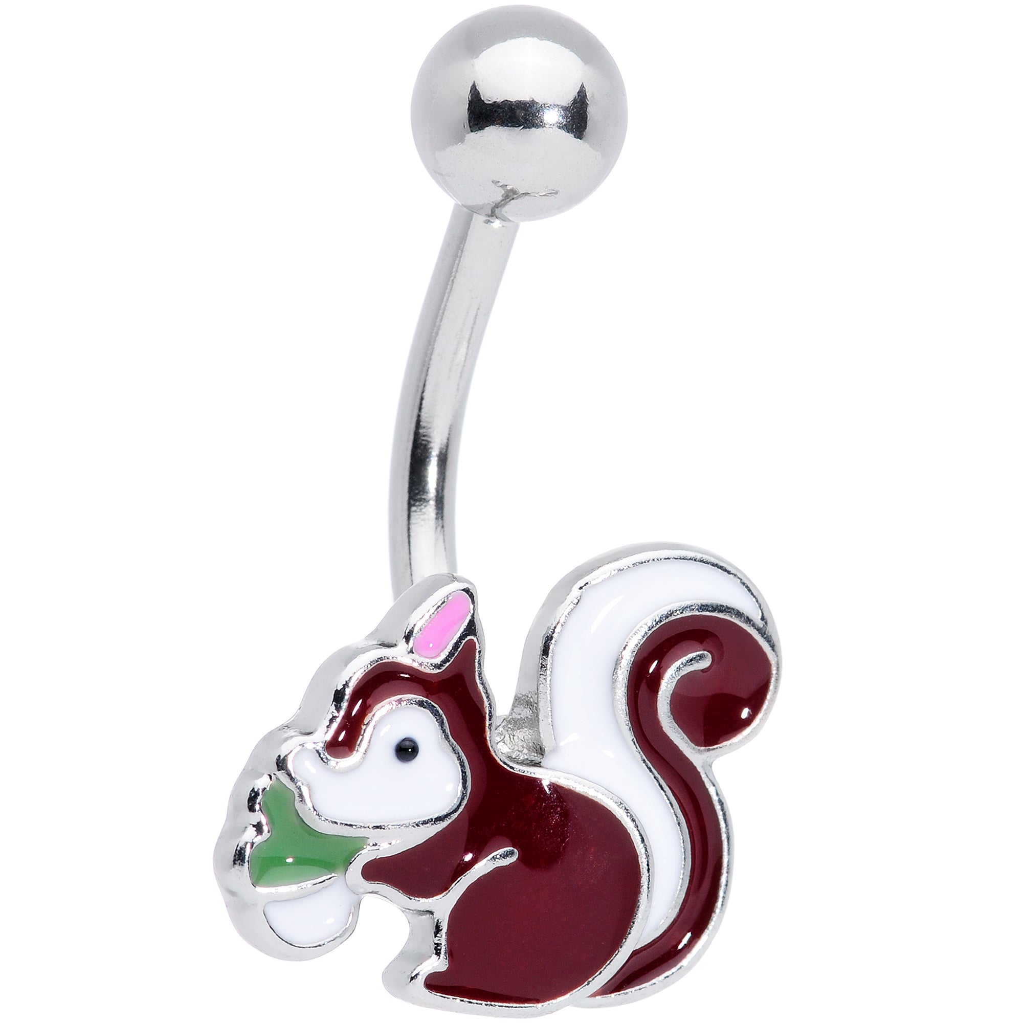 Brown White Snacking Squirrel Belly Ring