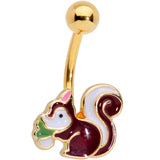 Gold Tone Brown White Snacking Squirrel Belly Ring