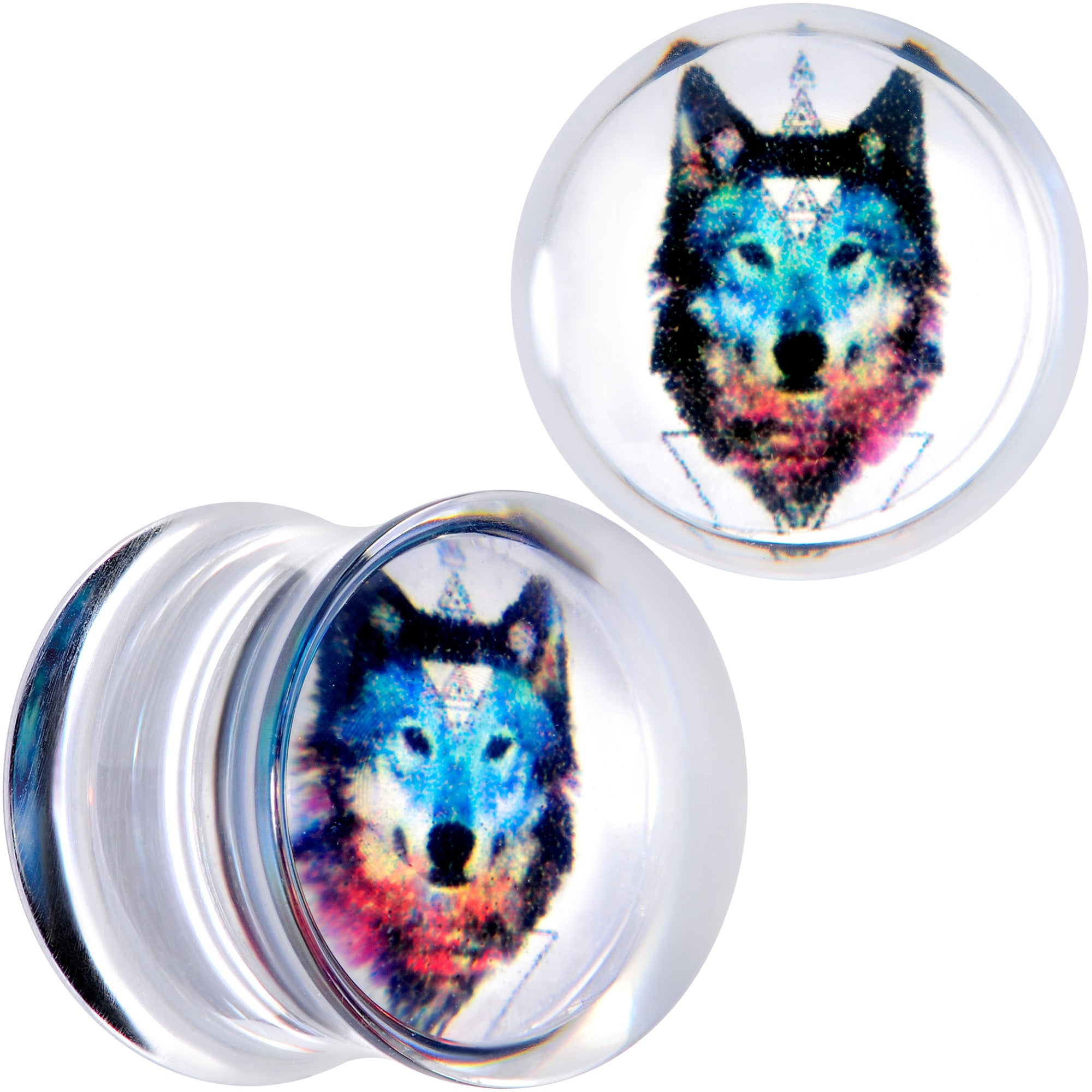 Clear Blue Brown Wolf Acrylic Saddle Plug Set