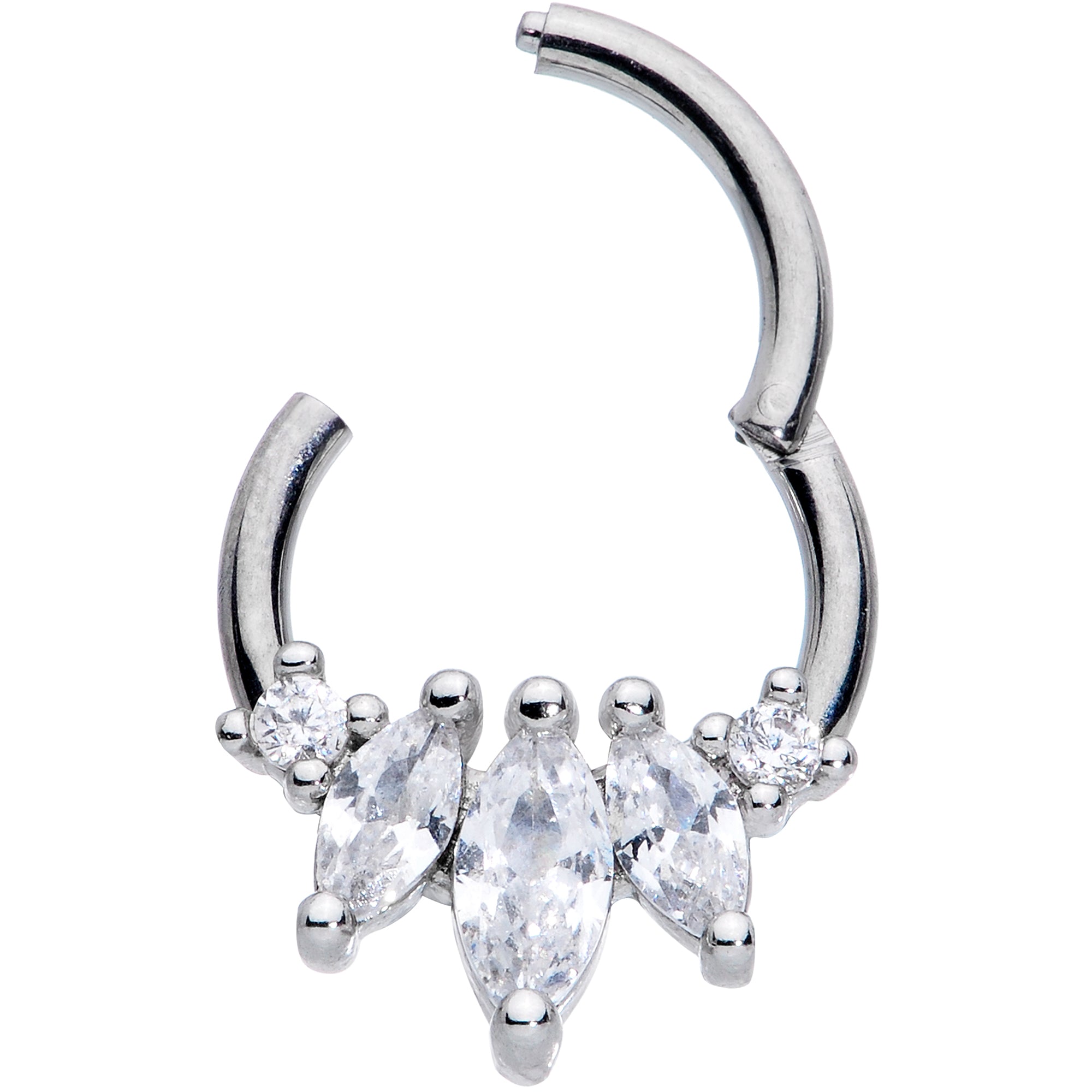 16G 5/16 Clear CZ Gem Circlet Hinged Segment Ring