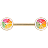 14 Gauge 5/8 Gold Tone Rainbow Grapefruit Barbell Nipple Ring Set