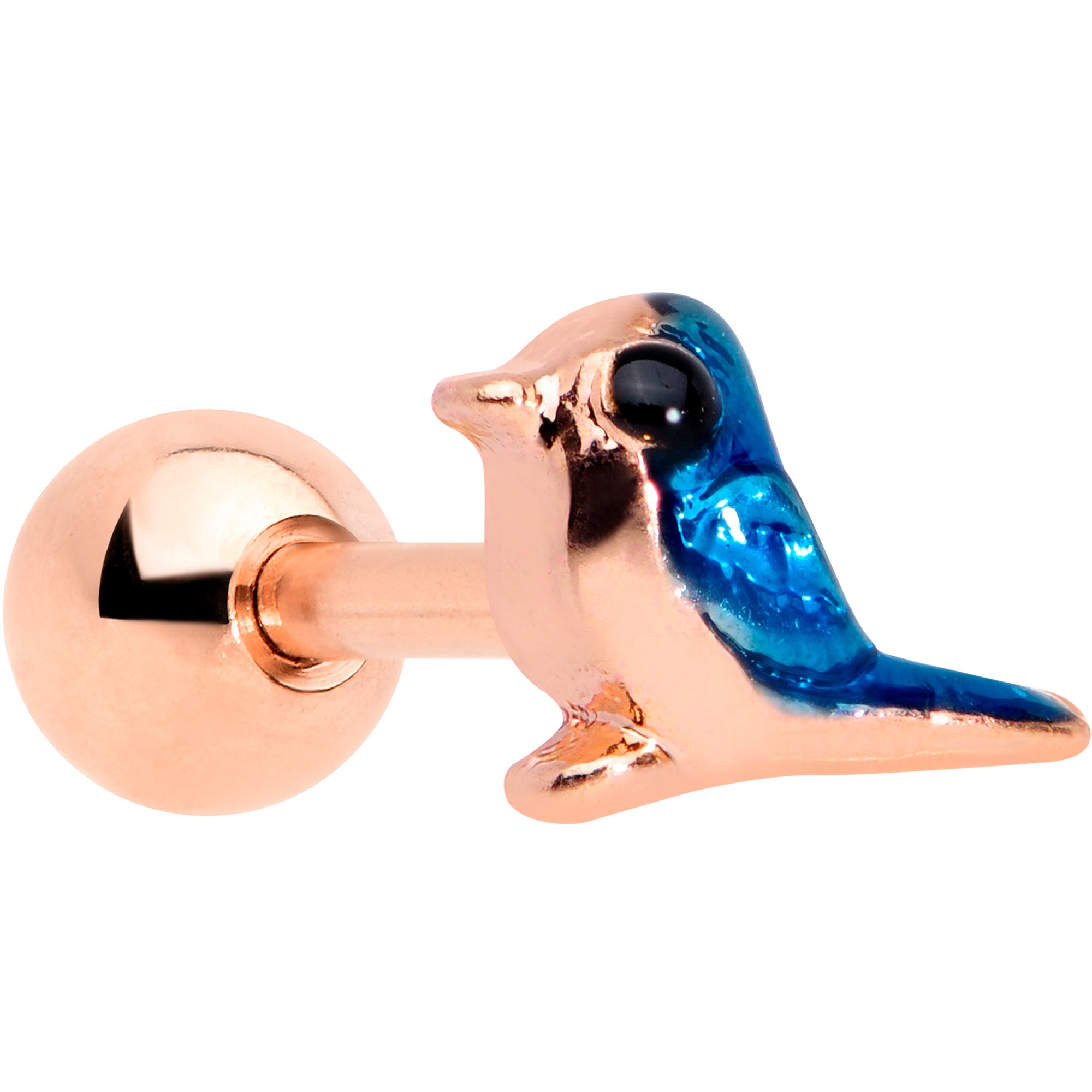 16G 1/4 Rose Gold Tone Blue Bird Cartilage Tragus Earring