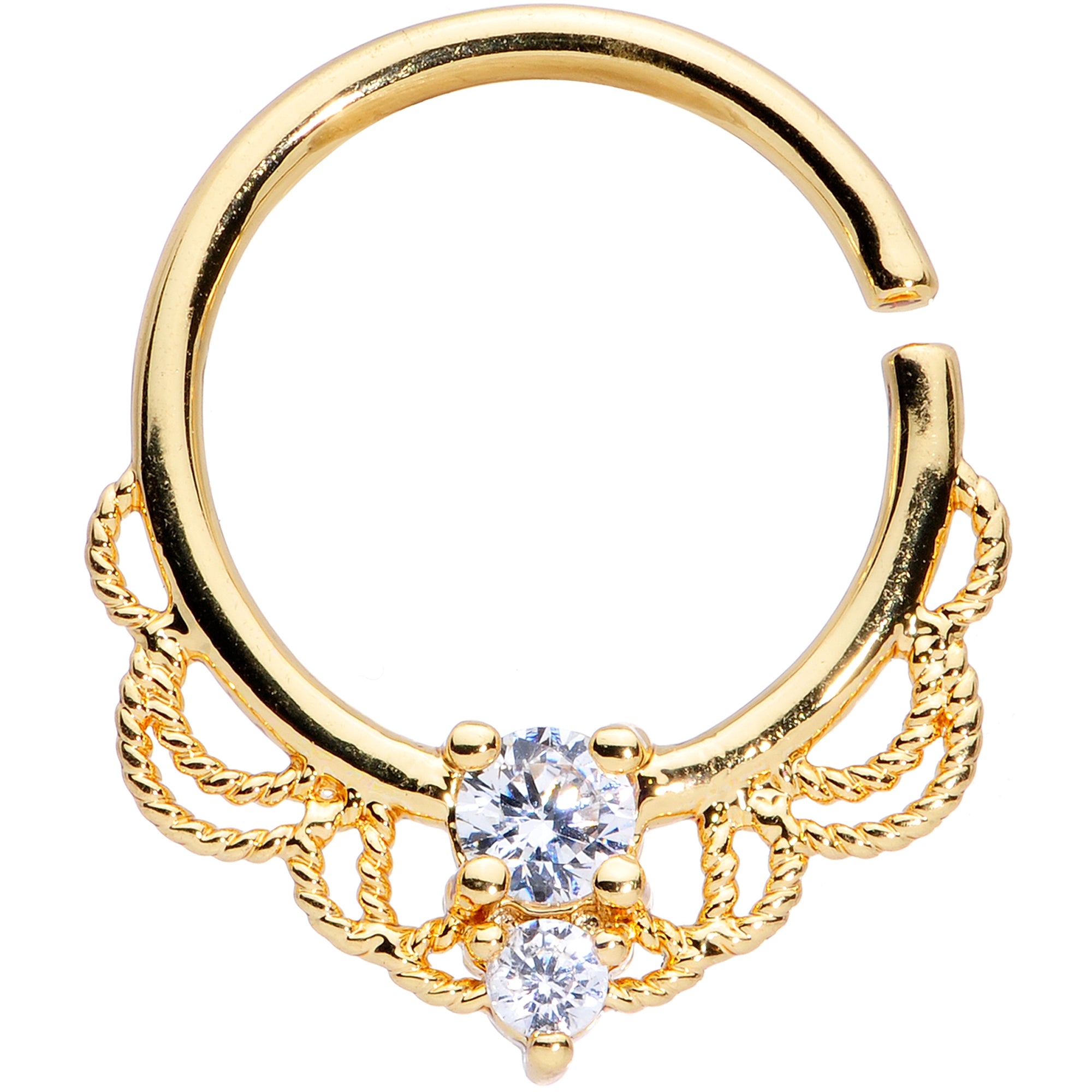 14G 9/16 Clear CZ Gem Gold Tone Lacy Love Nipple Ring Set