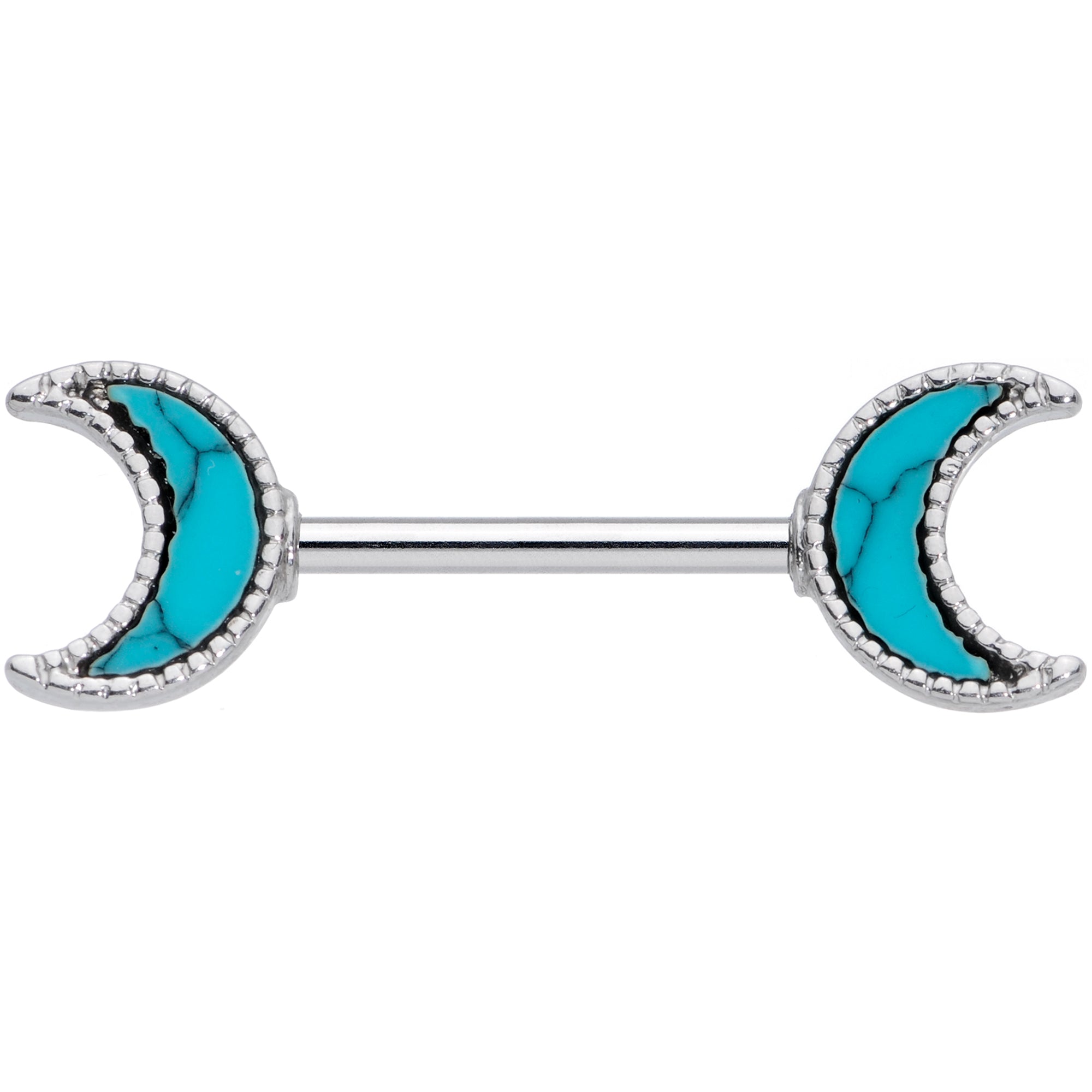 14G 9/16 Faux Turquoise Crescent Moon Barbell Nipple Ring Set