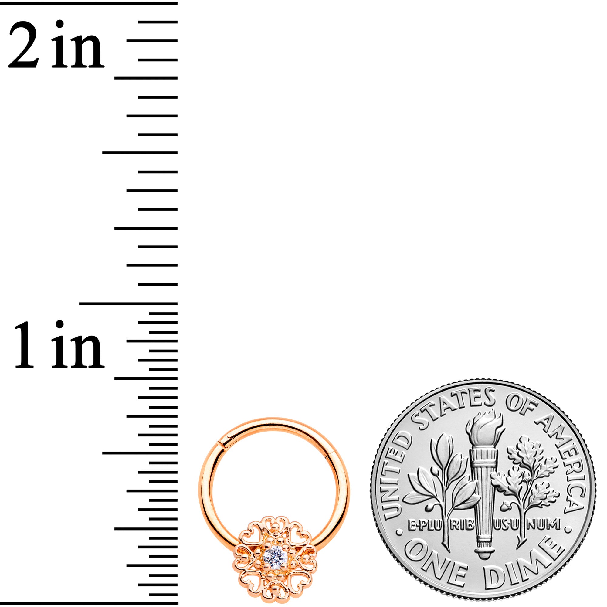 16G 3/8 Clear CZ Gem Rose Gold Tone Hearts Hinged Segment Ring