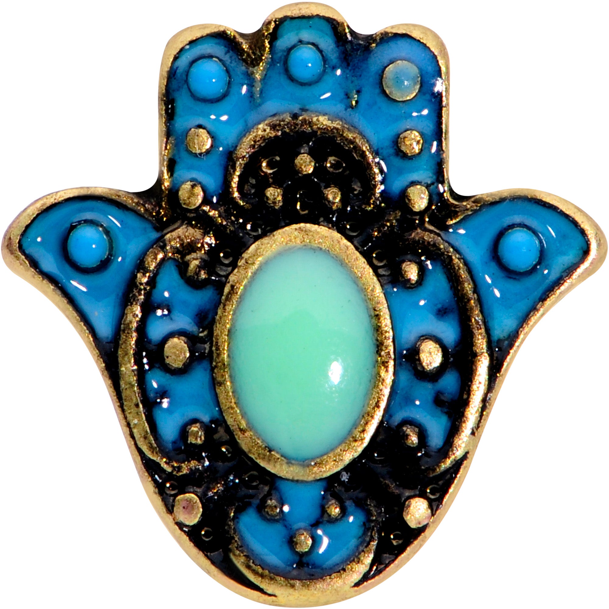 16G 1/4 Gold Tone Aqua Ornate Hamsa Hand Cartilage Tragus