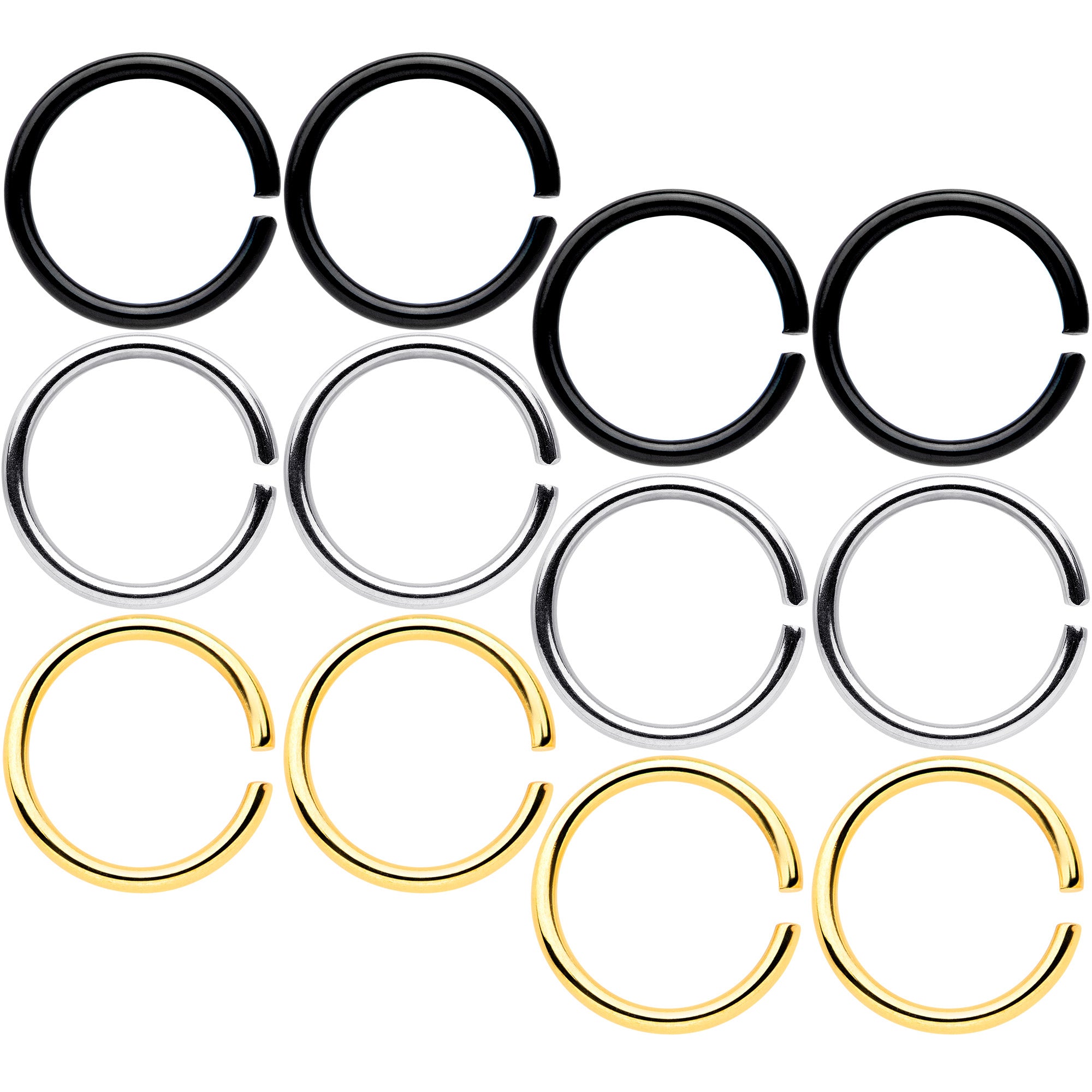 18G 5/16 Black Gold Tone Anodized Seamless Circular Ring Set of 12