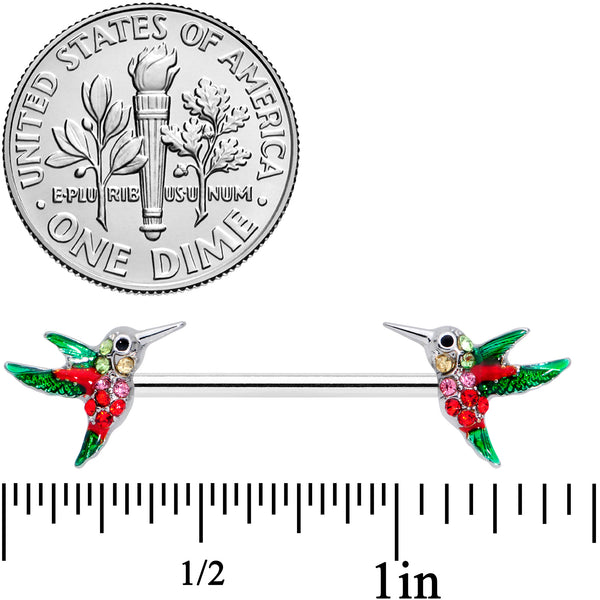14 Gauge 9/16 Red Pink Gem Green Hummingbird Barbell Nipple Ring Set