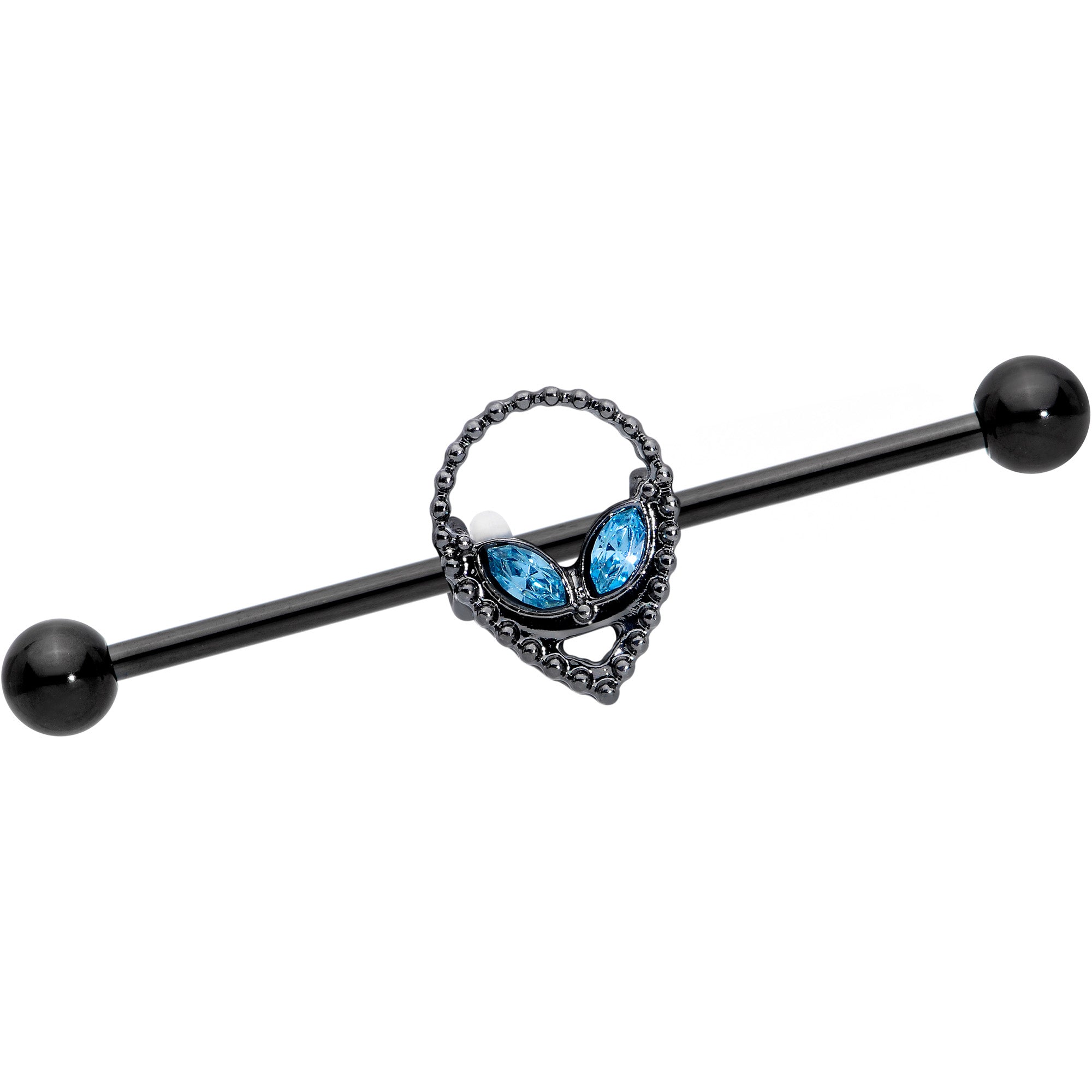 14G Blue Gem Black Hollow Alien Industrial Barbell 38mm