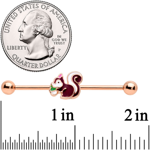 14 Gauge Rose Gold Tone Snacking Squirrel Industrial Barbell 38mm