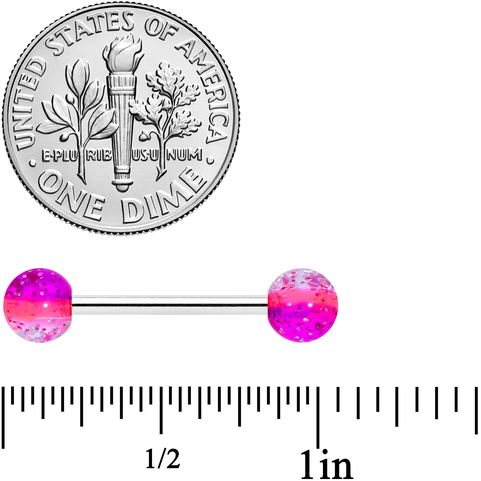 Pink Purple UV Glow Acrylic Ball Barbell Tongue Ring