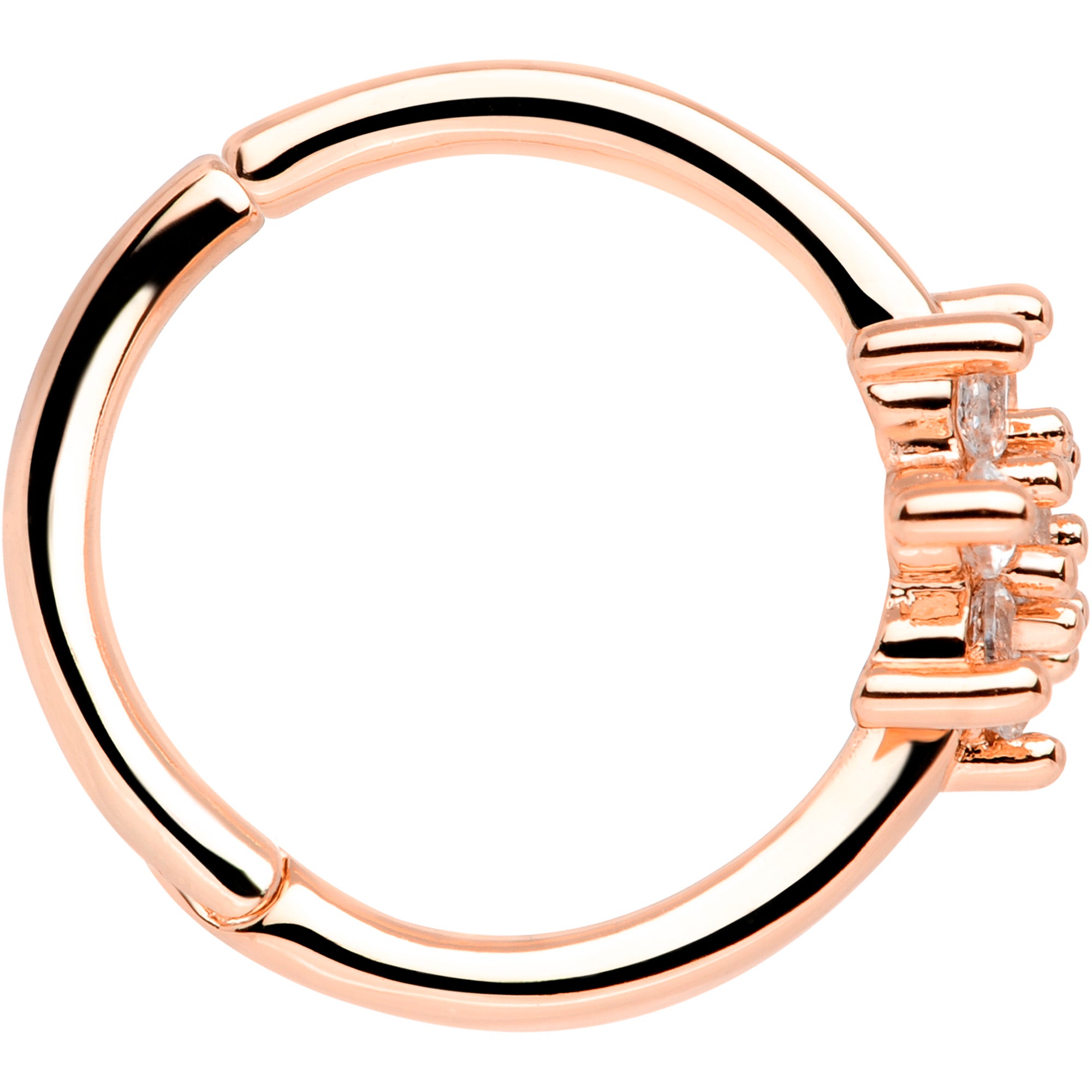 16G 3/8 Clear CZ Gem Rose Gold Tone Flower Hinged Segment Ring
