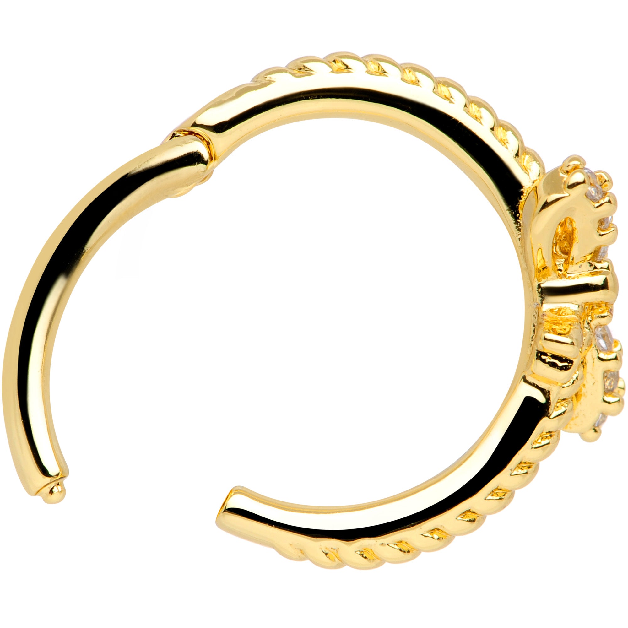 16G 3/8 Clear CZ Gem Gold Tone Bow Hinged Segment Ring