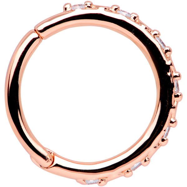 16 Gauge 3/8 Clear CZ Gem Rose Gold Tone Subtle Hinged Segment Ring